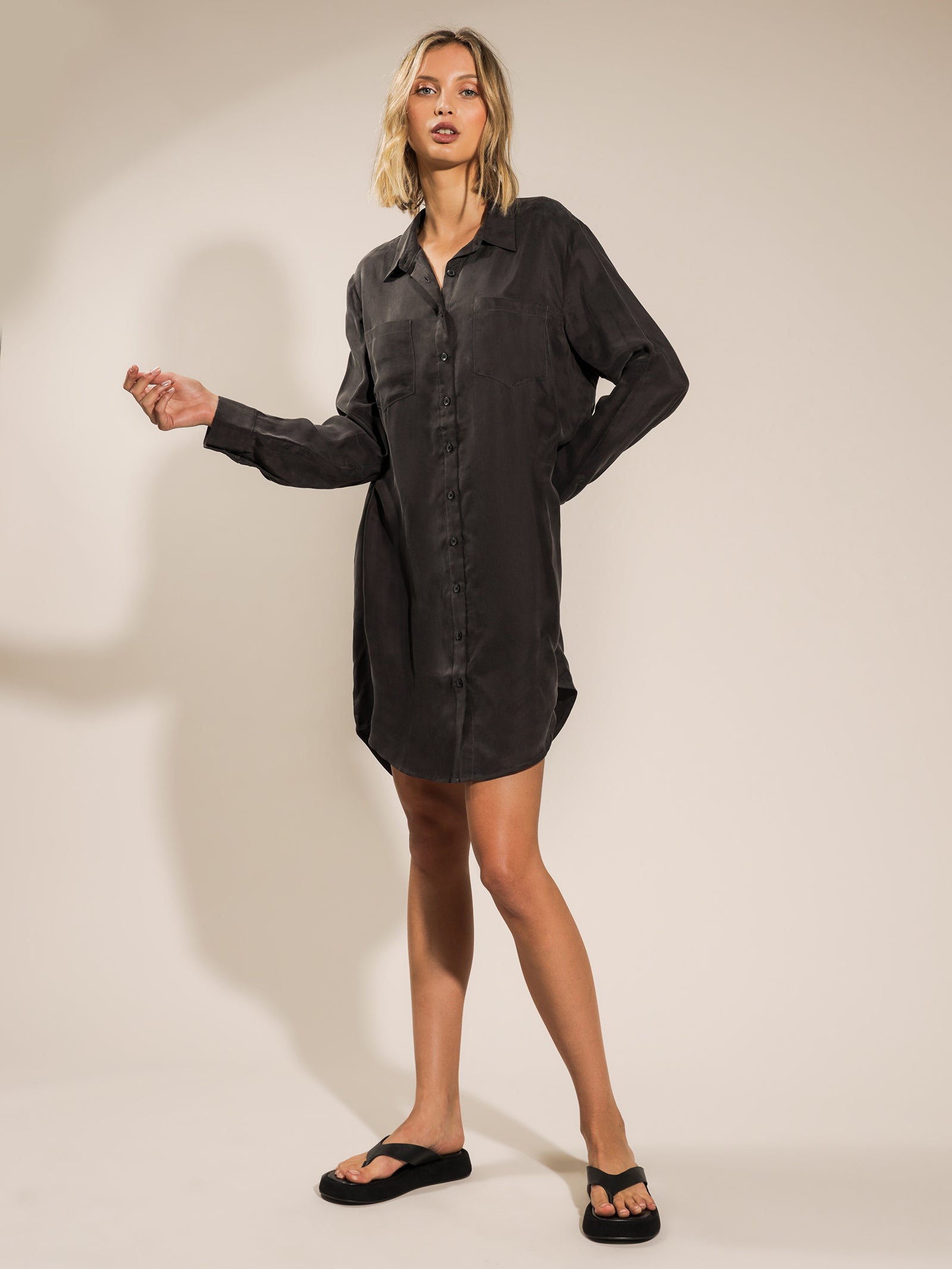 Longline Cupro Shirt Dress