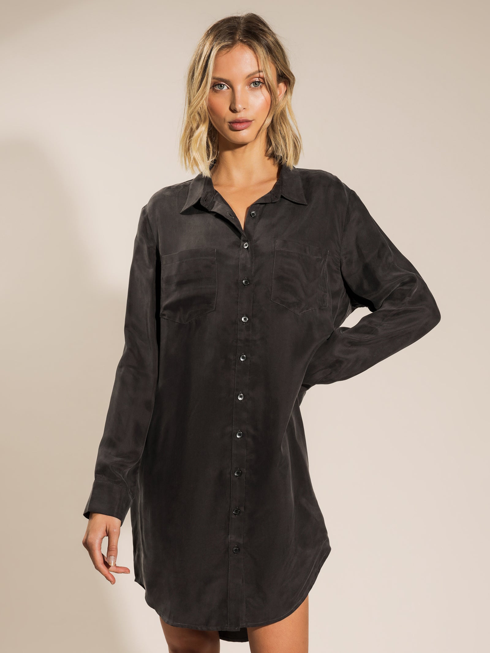 Longline Cupro Shirt Dress