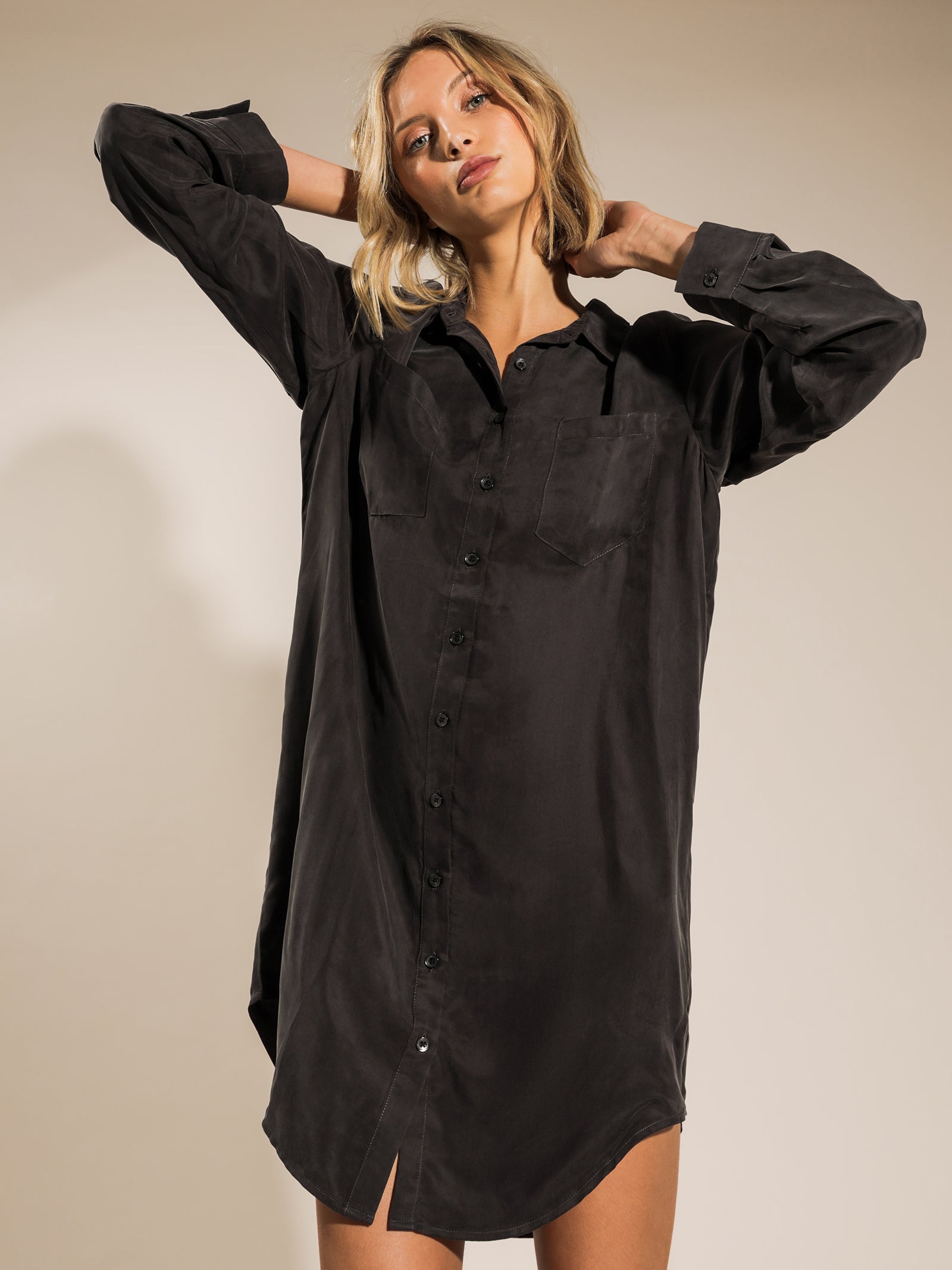 Longline Cupro Shirt Dress