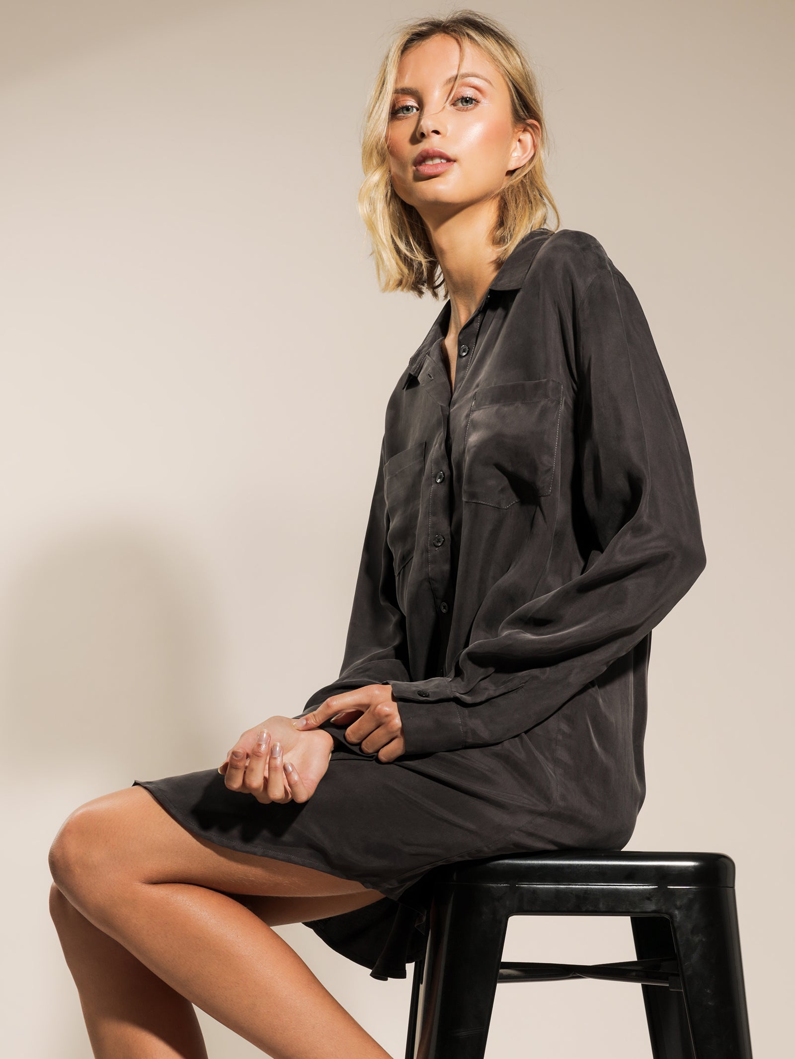 Longline Cupro Shirt Dress