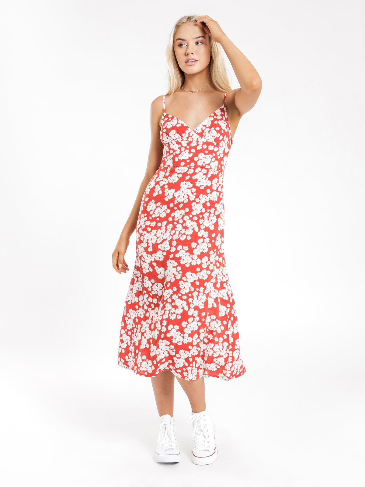 Paloma Midi Dress in Red Floral