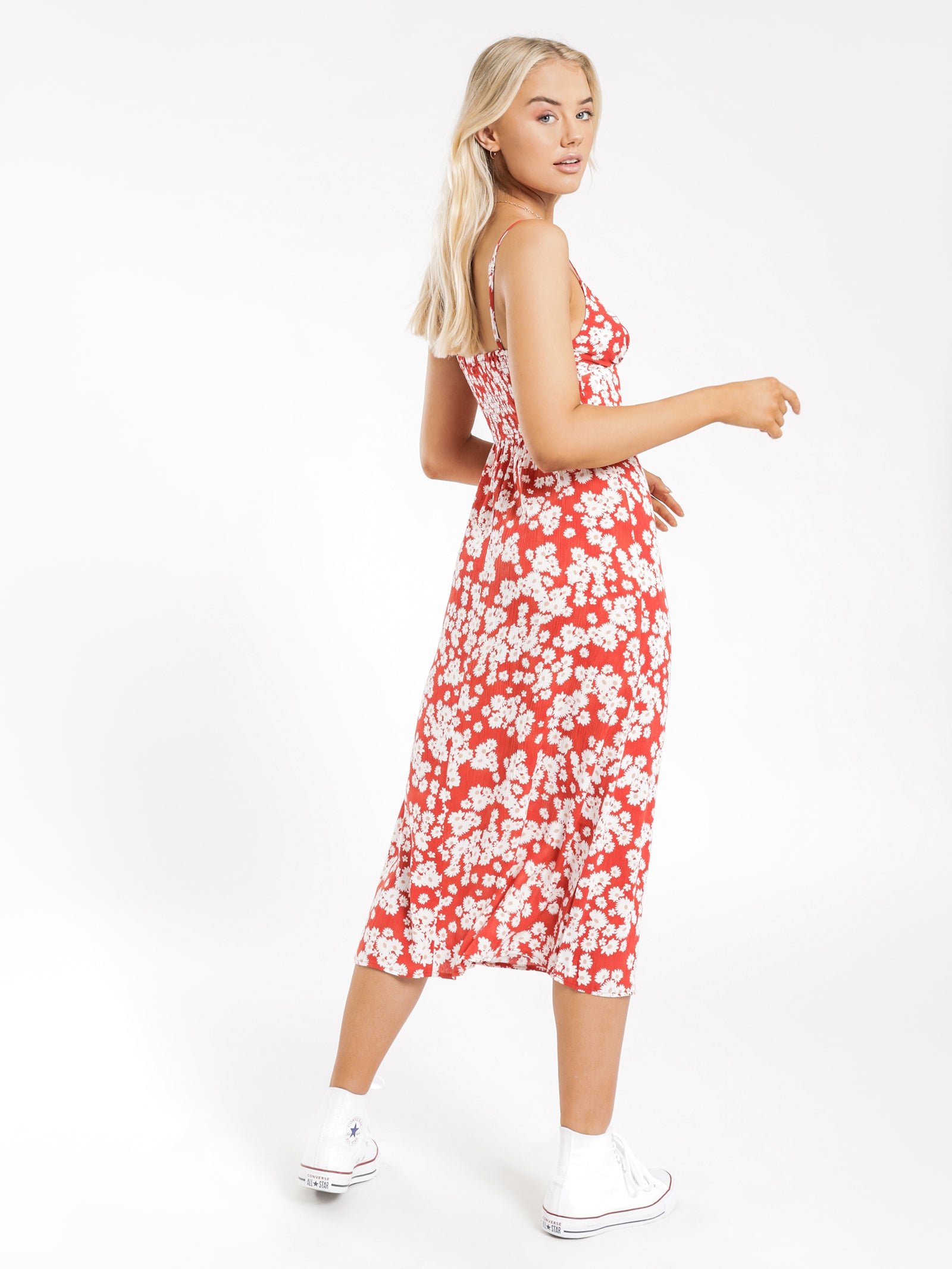 Paloma Midi Dress in Red Floral