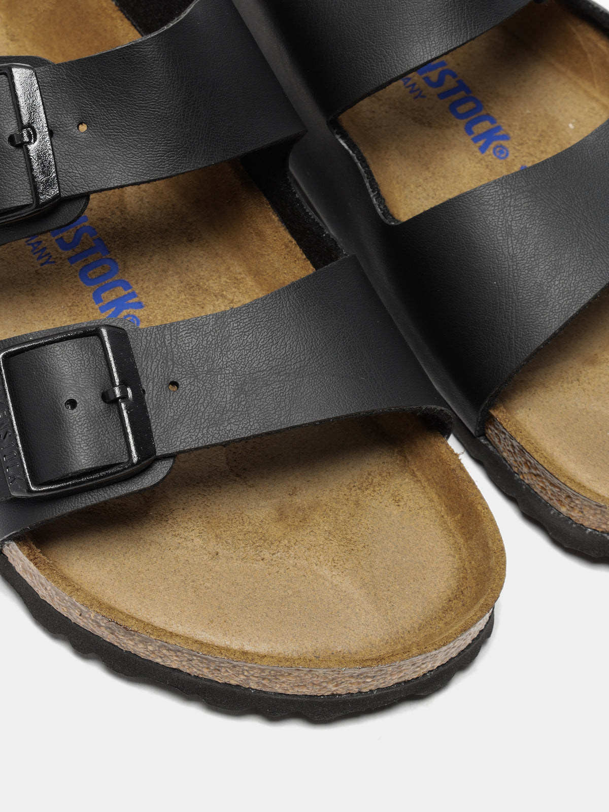 Unisex Arizona Two-Strap Regular Width Sandals in Black Birko-Flor