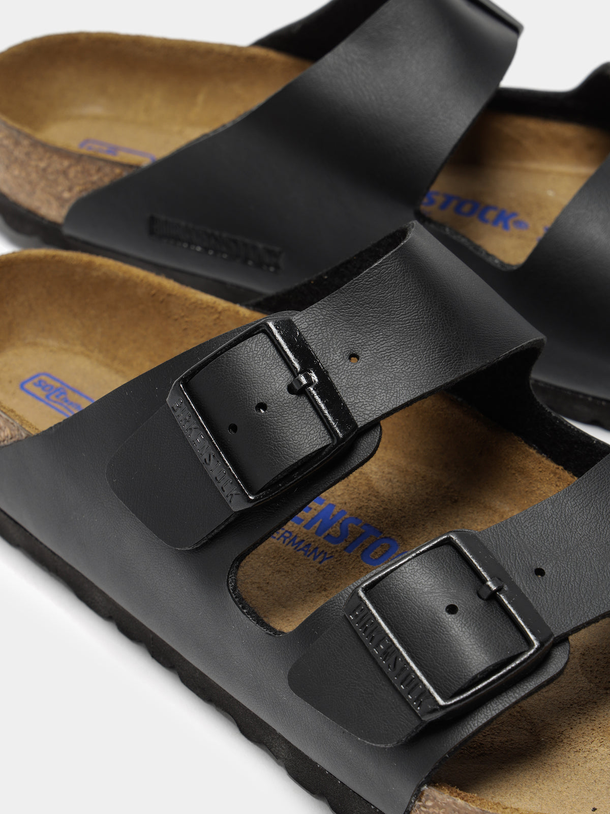 Unisex Arizona Two-Strap Regular Width Sandals in Black Birko-Flor