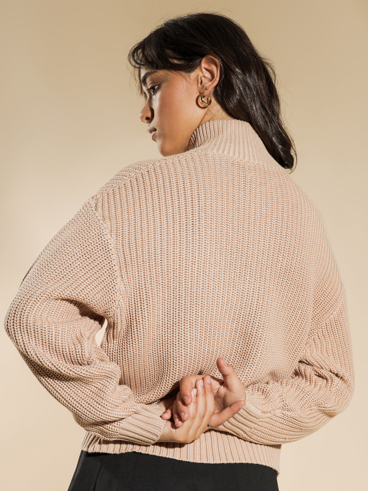 Frances Zip Front Knit in Pink Sand