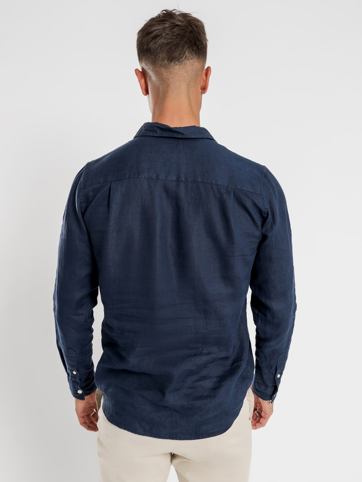 Hampton Long Sleeve Linen Shirt in Navy