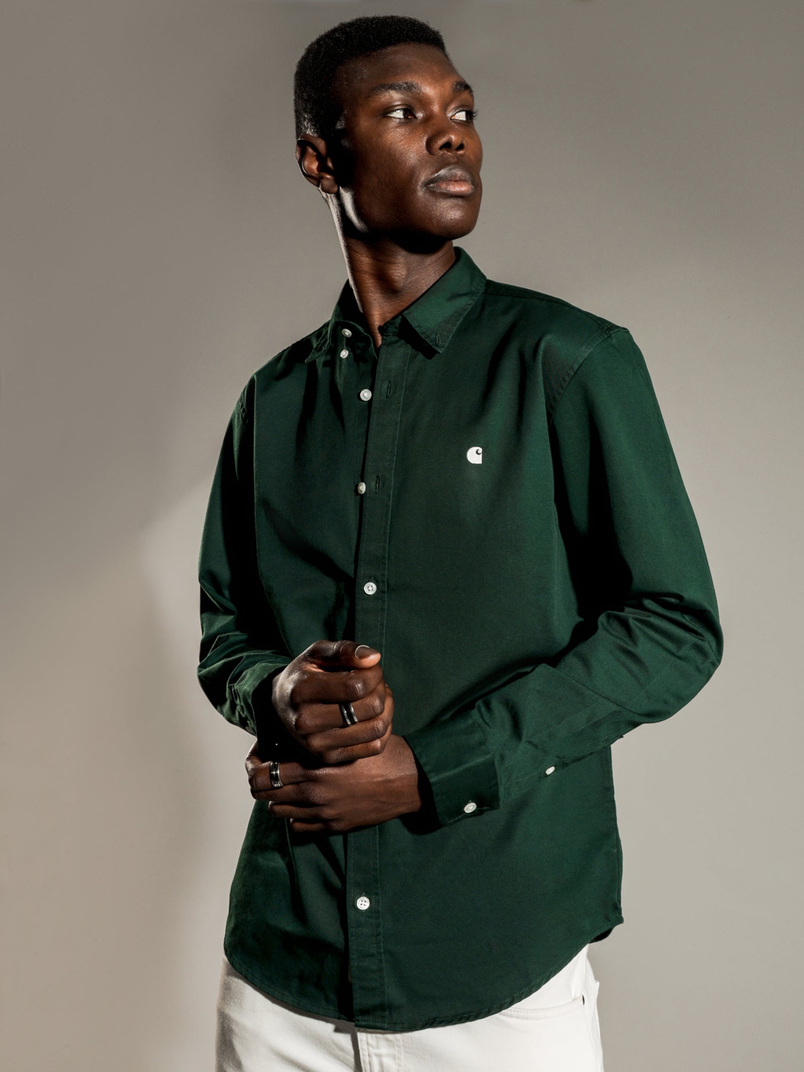 Button Green Carhartt Long Sleeve Shirts Carhartt K128 HTG Hunter