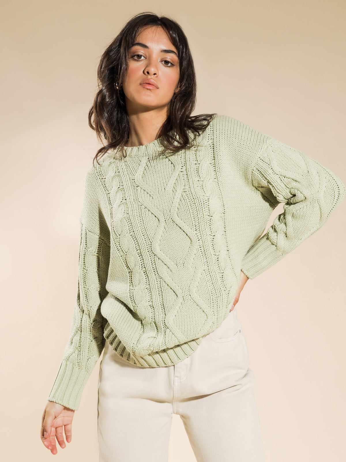 Rylee Long Line Cable Knit in Mint