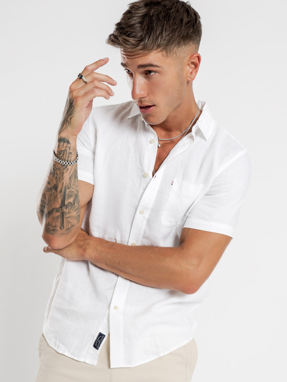 Hampton Linen Short Sleeve Shirt in White