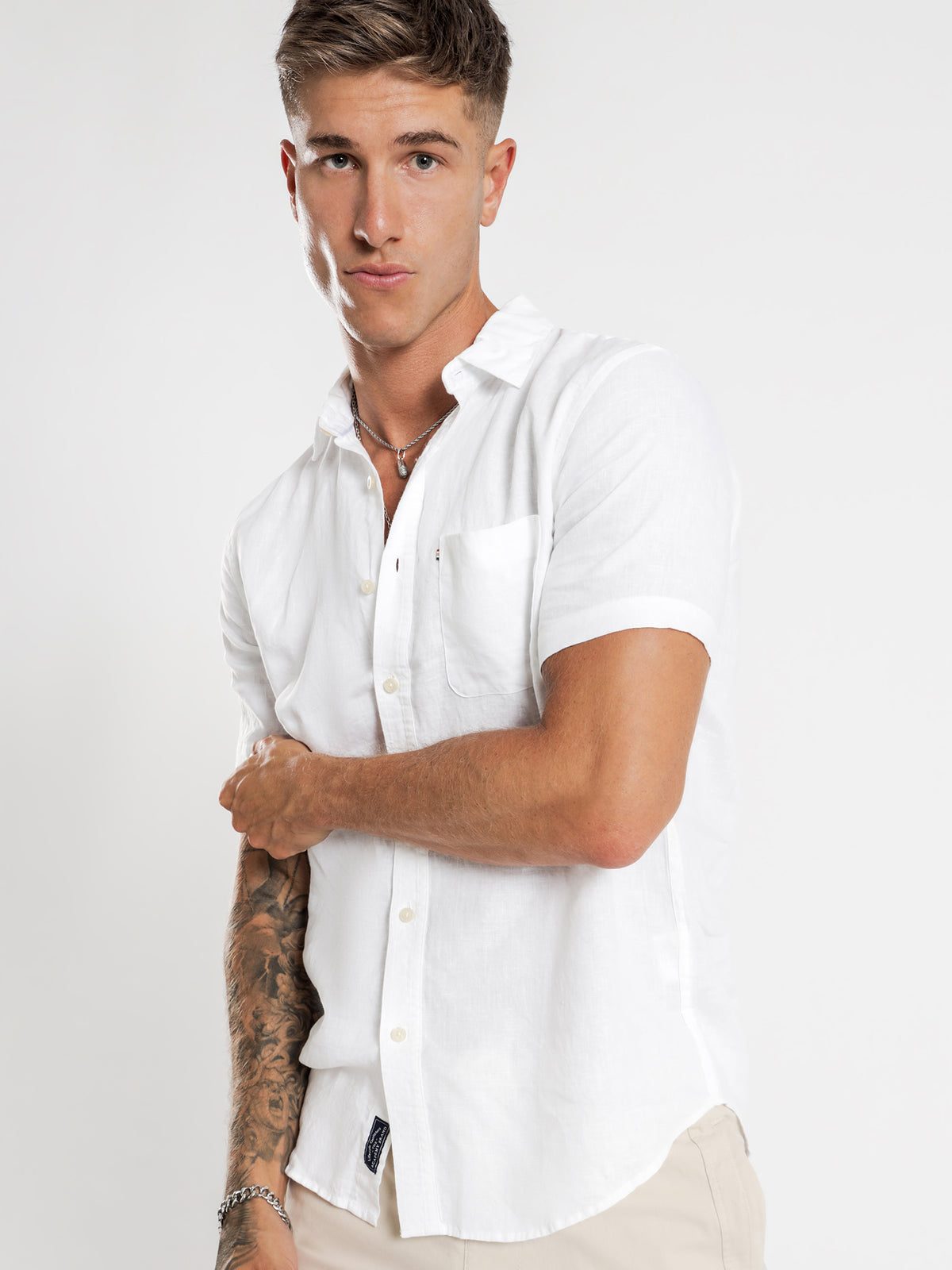 Hampton Linen Short Sleeve Shirt in White