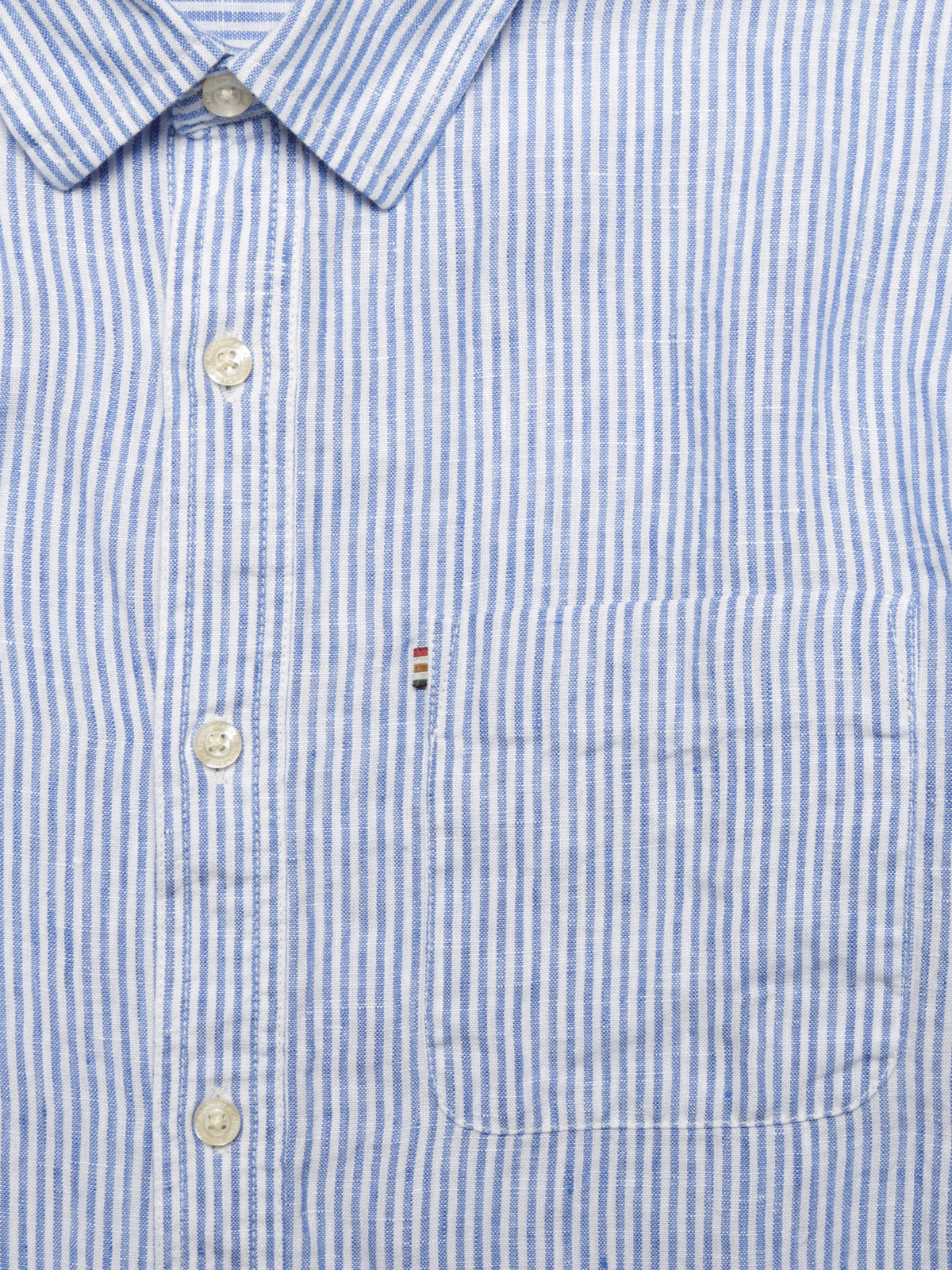 Hampton Long Sleeve Linen Shirt in Sky Stripe
