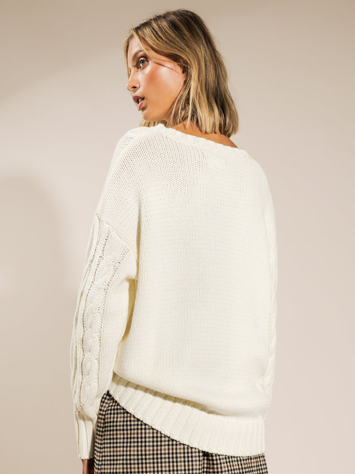 Rylee Long Line Cable Knit in Off White