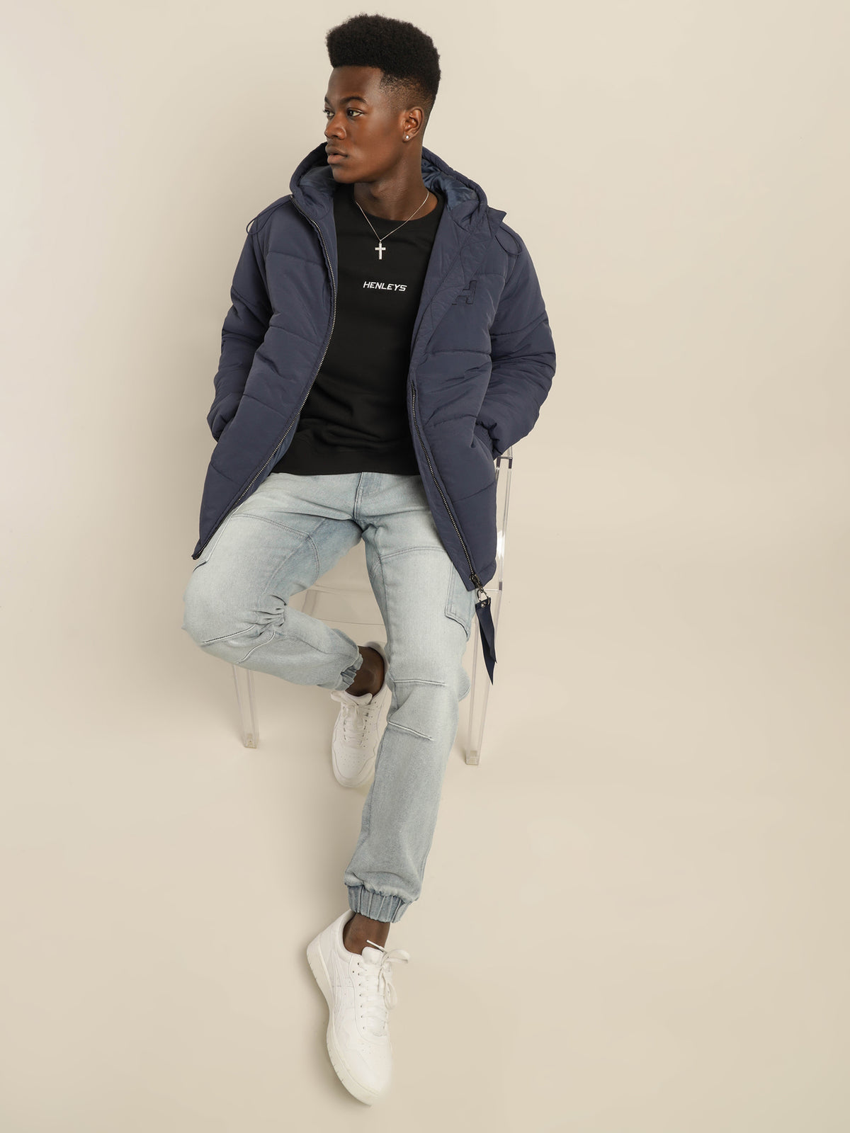Overdrive Hooded Puffer Jacket in Navy