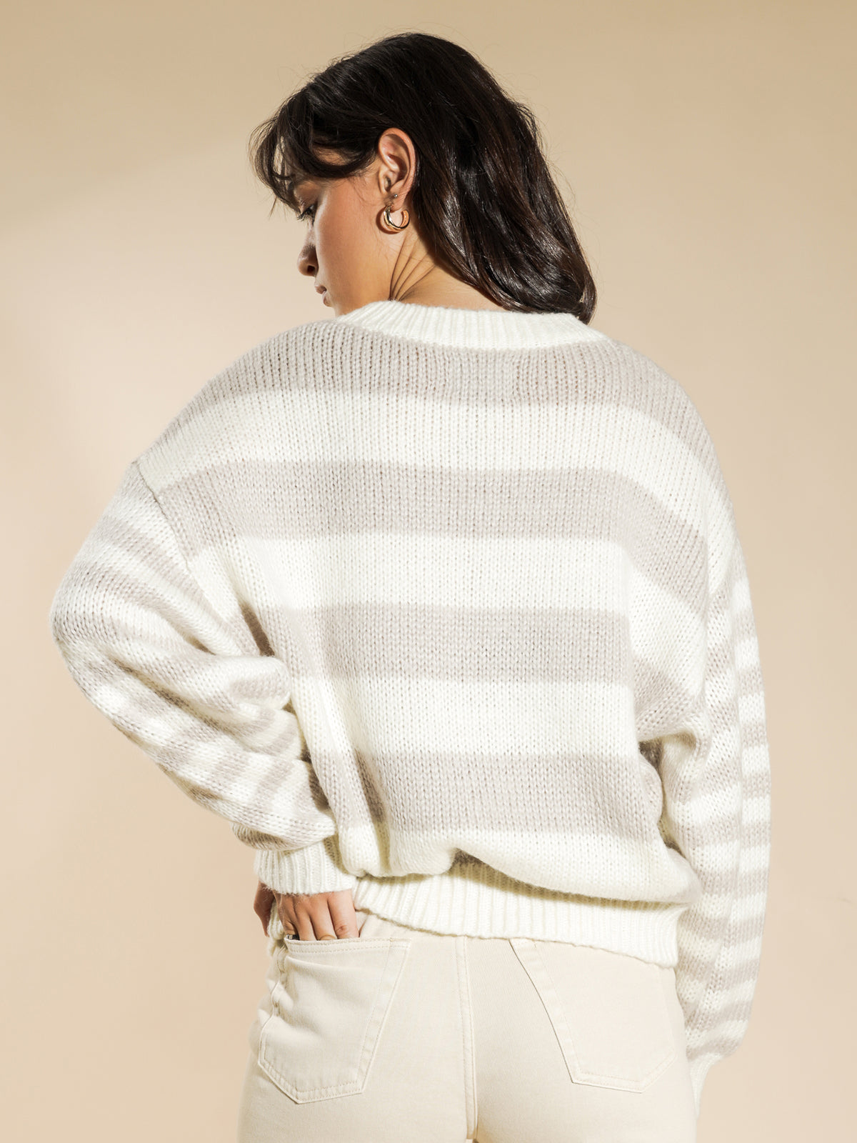 Knox Stripe Sweater in White Sand