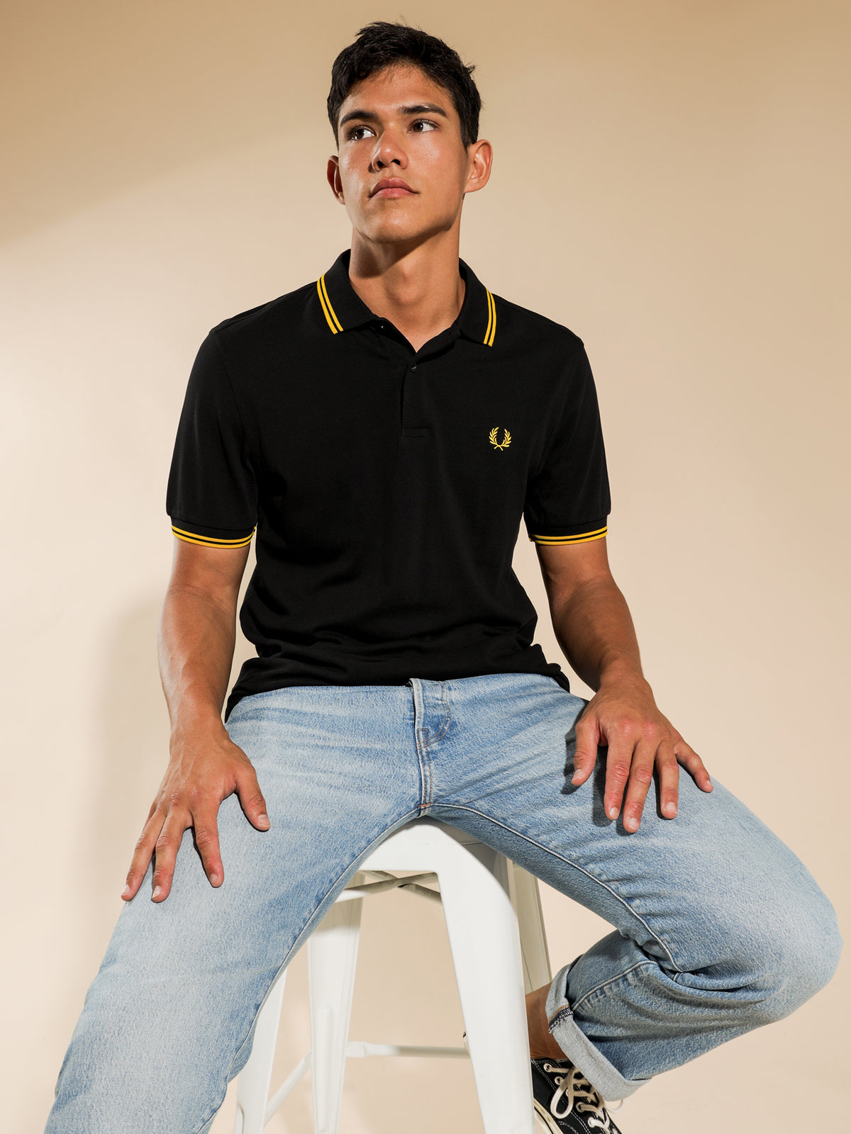 Twin Tipped Polo Shirt in Black &amp;amp; Yellow