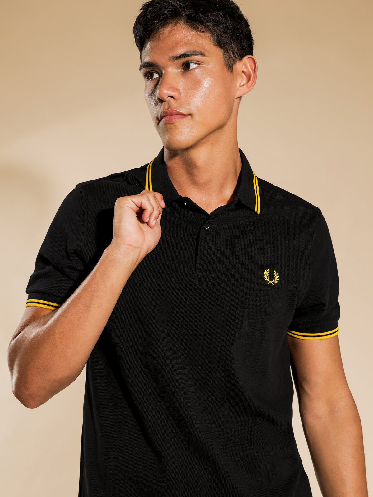 Twin Tipped Polo Shirt in Black &amp;amp; Yellow