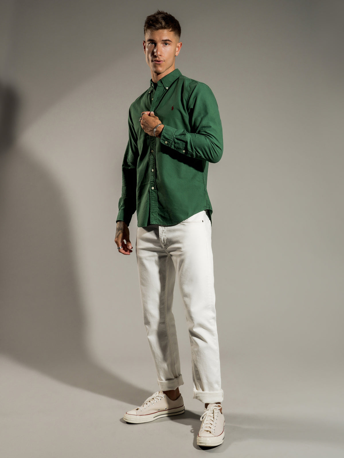 Slim Fit Garment Dyed Oxford Shirt in Green