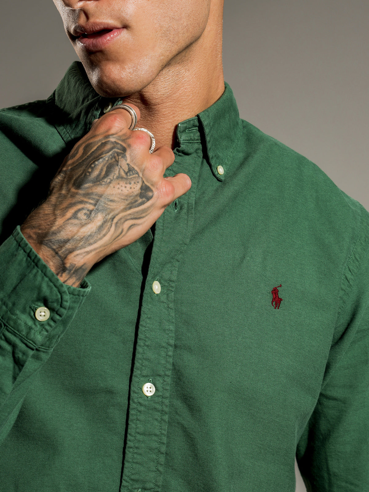 Slim Fit Garment Dyed Oxford Shirt in Green