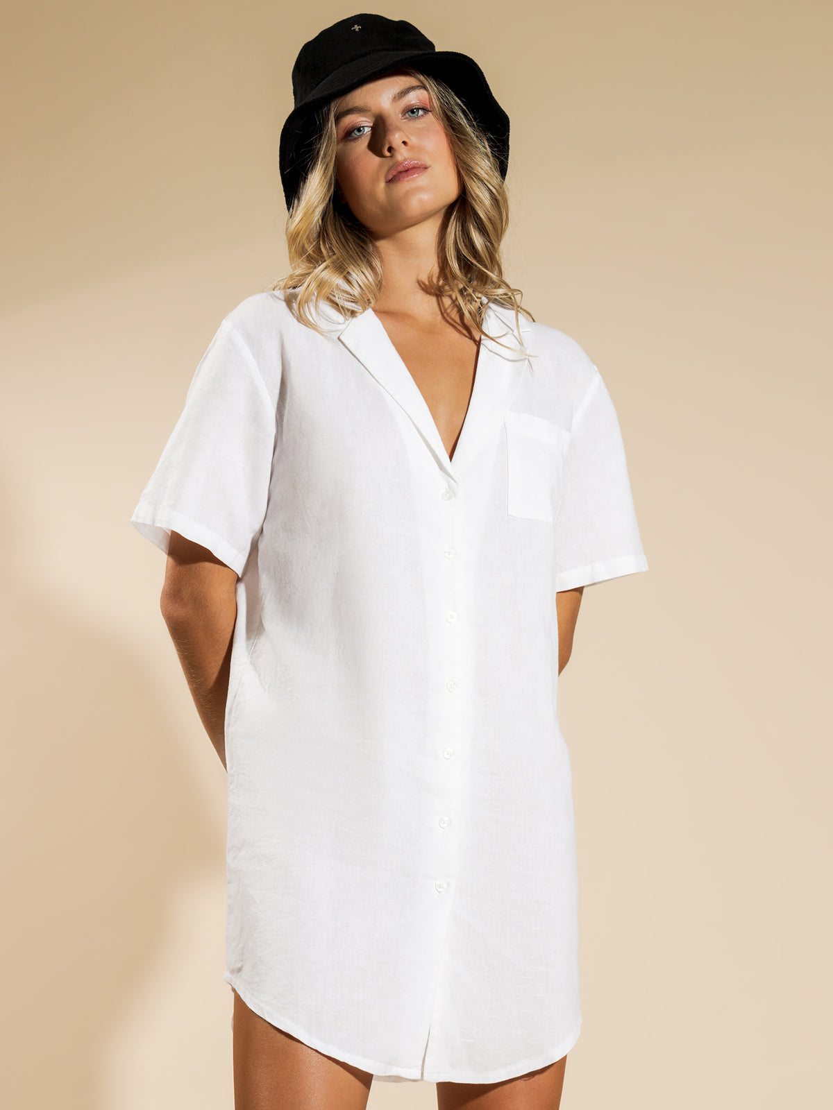 Ezra Linen Shirt Dress in White