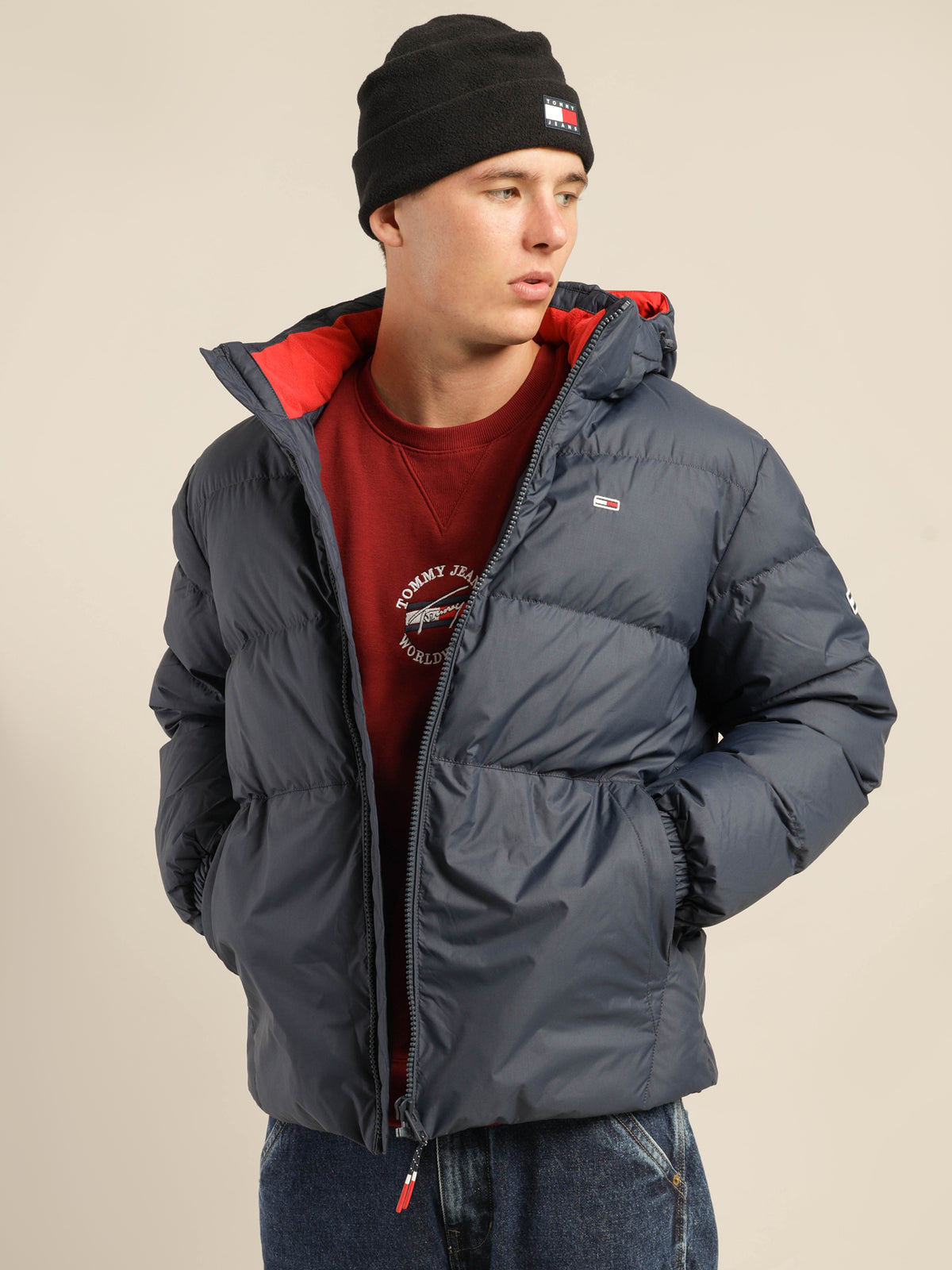 Essential Down Hooded Jacket in Twilight Navy Blue