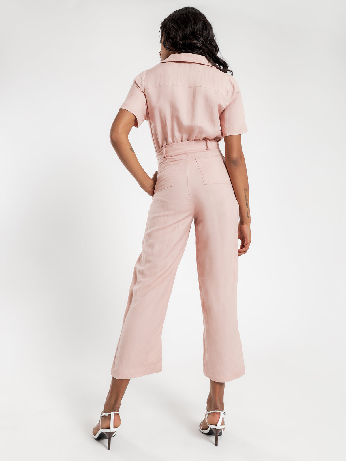 Solange Linen Jumpsuit in Pink Lady