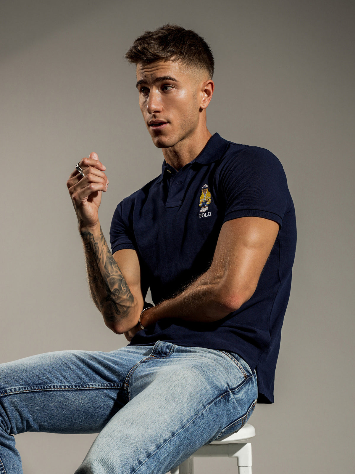Teddy Embroidered Polo T-Shirt in Navy