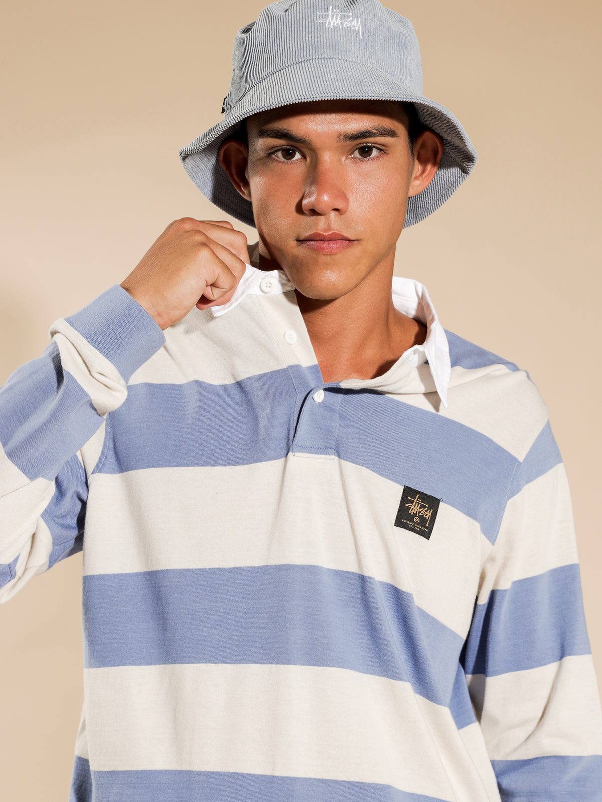 Block Stripe Rugby Long Sleeve in Blue and White