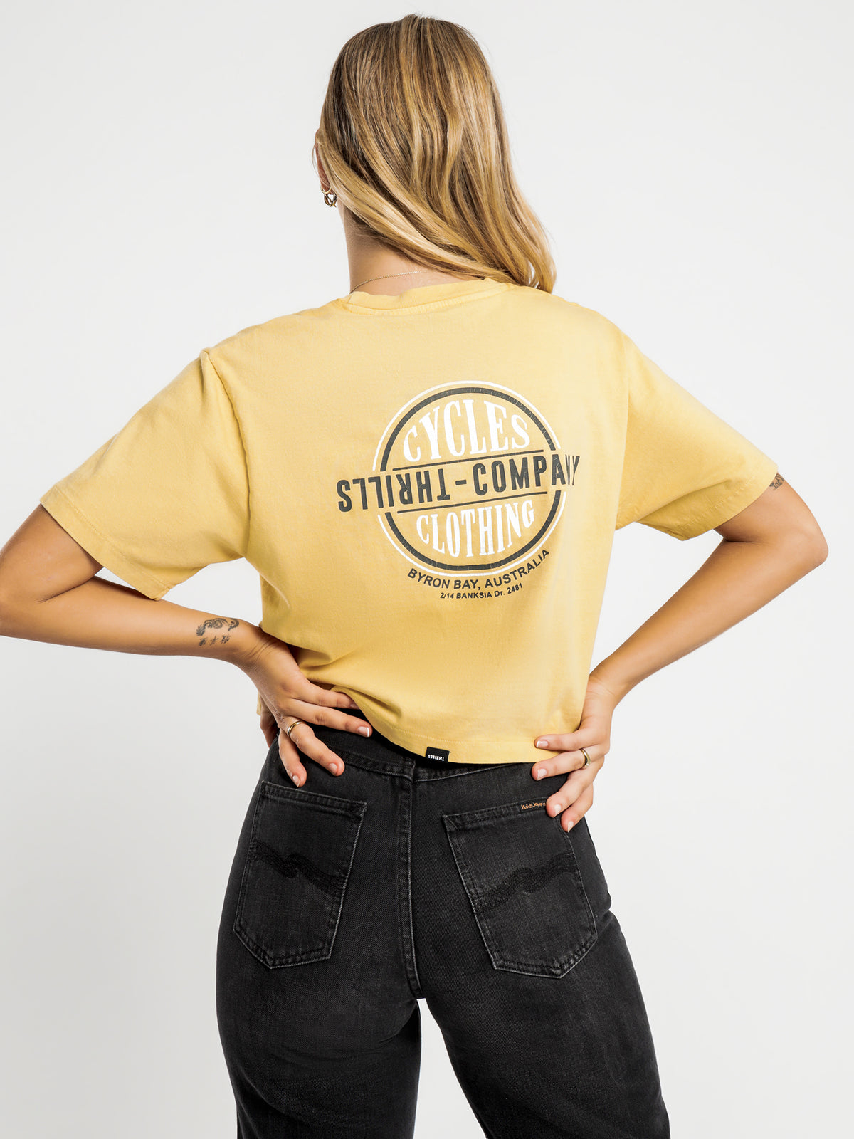 Cycles &amp; Clothing Merch Crop T-Shirt in Heritage Yellow