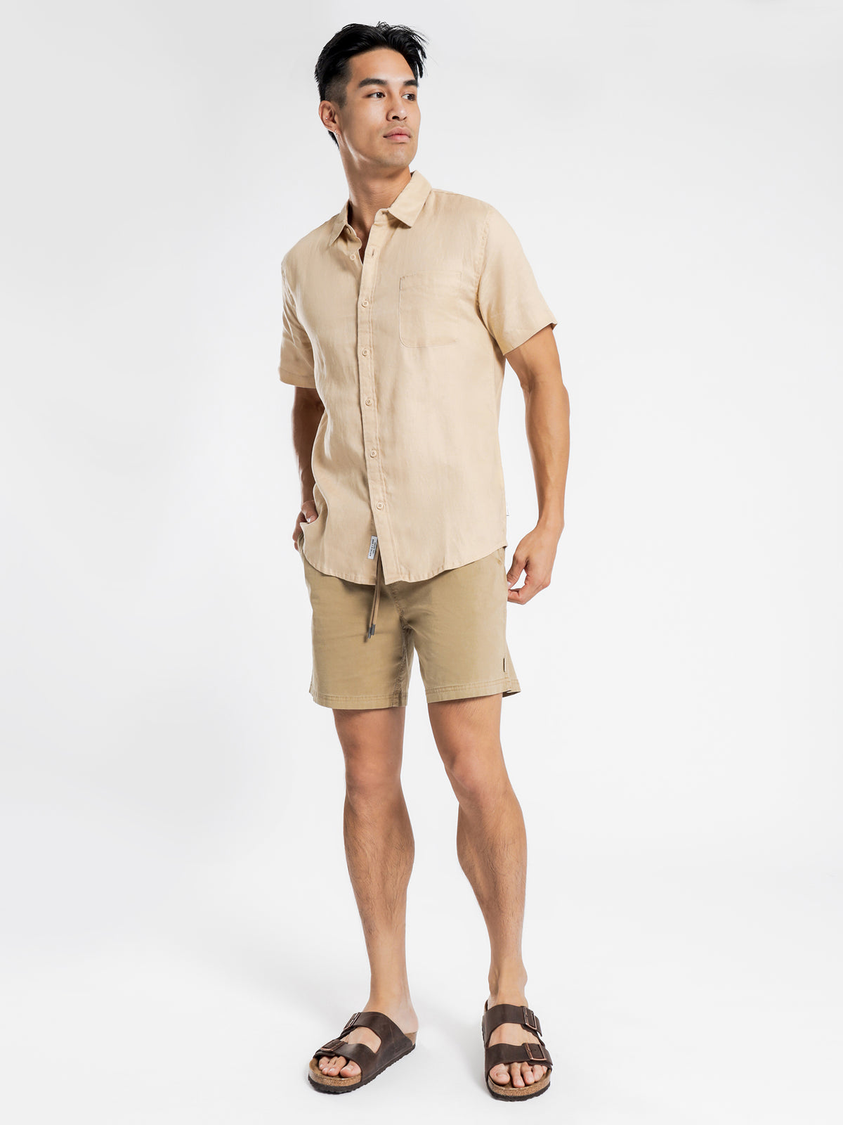 Nelson Linen Short Sleeve Shirt in Orange