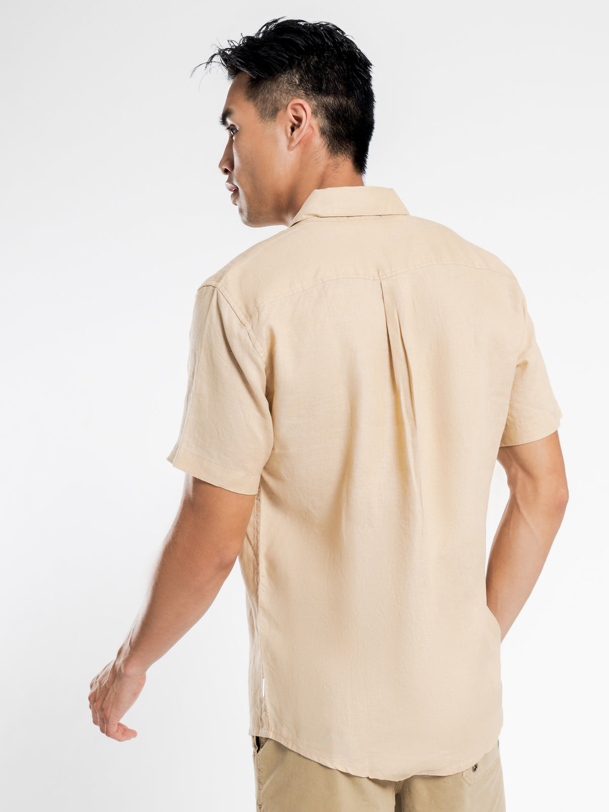 Nelson Linen Short Sleeve Shirt in Orange