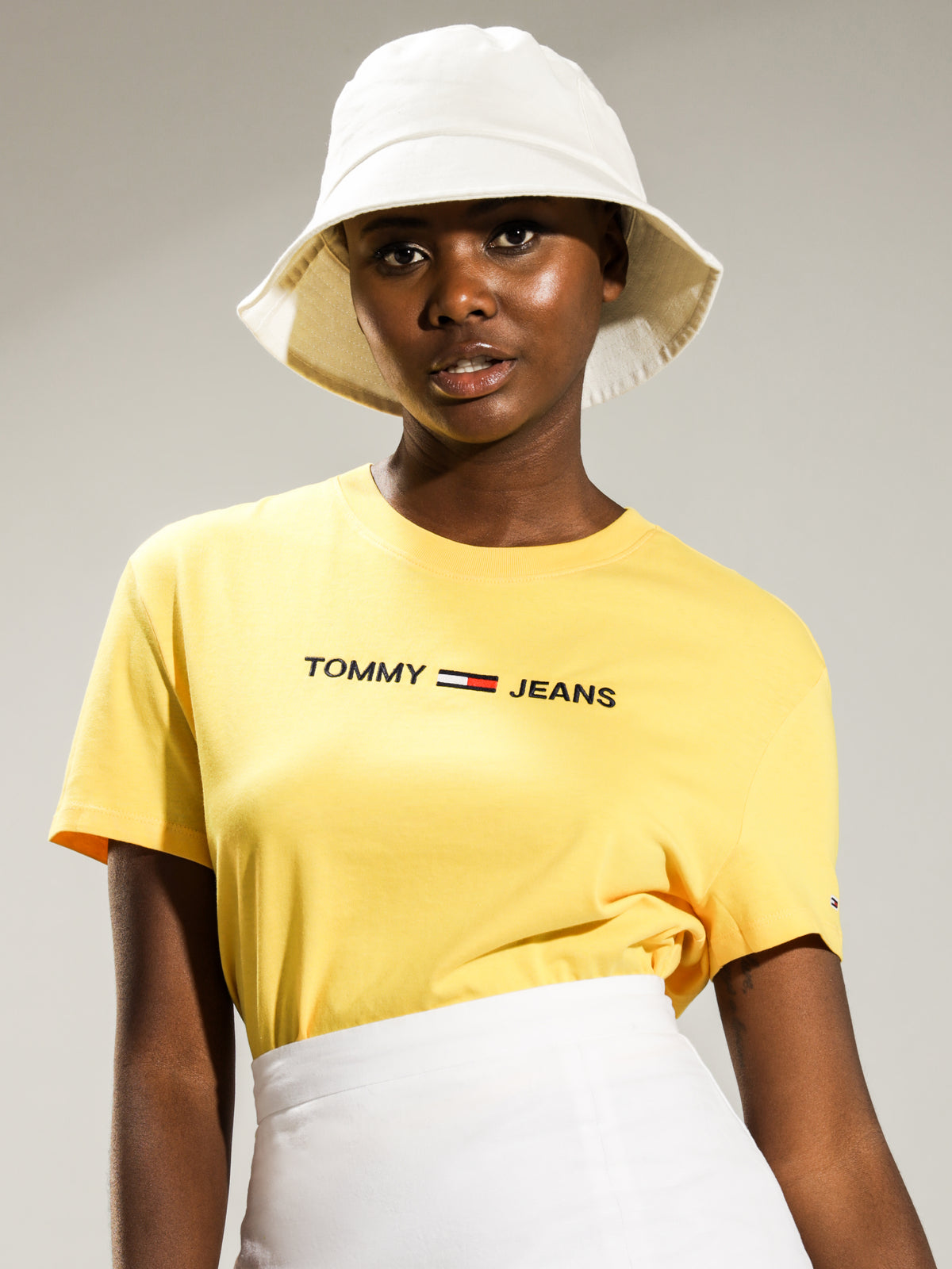 TJW Modern Linear Logo T-Shirt in Star Fruit Yellow