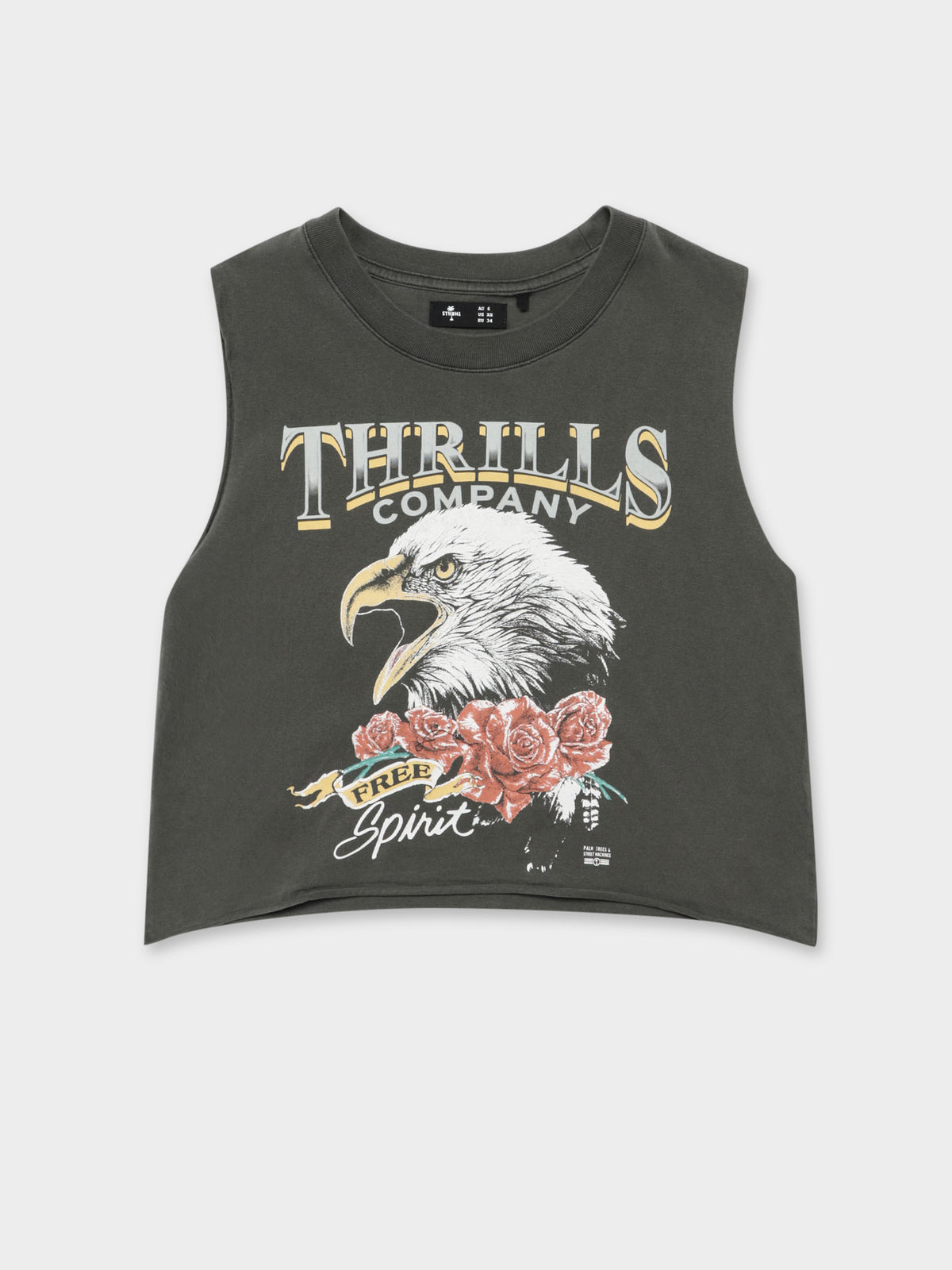 Thrills Rose Spirit Crop Muscle T-Shirt | Black
