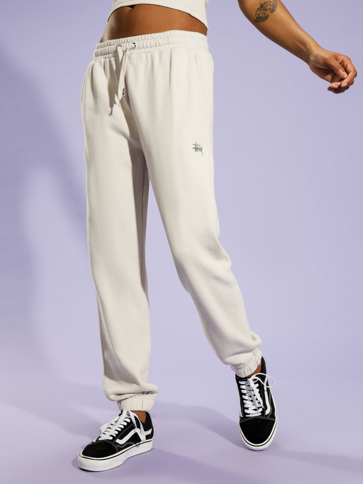 Pigment Recycled Trackpants in White Sand