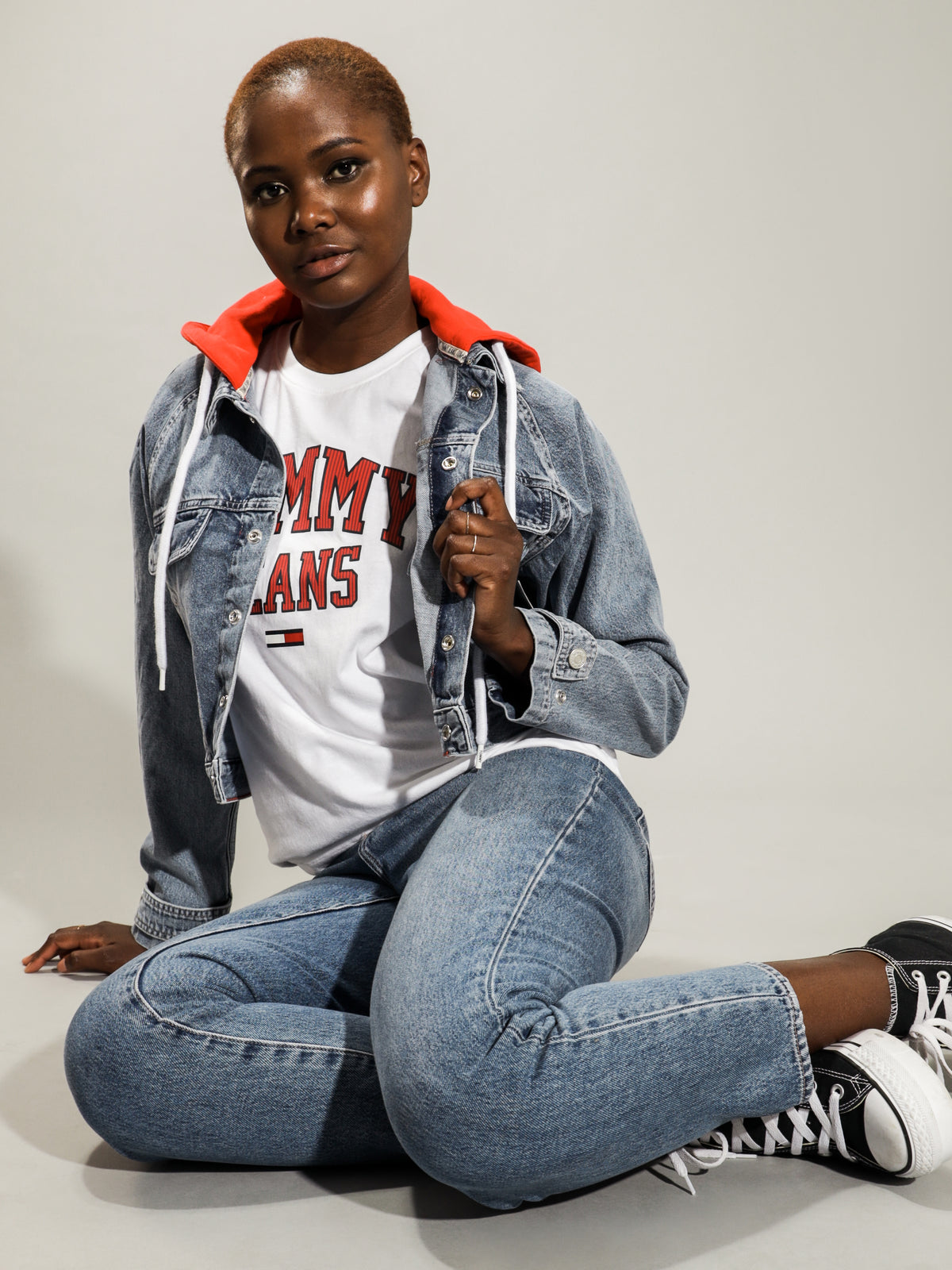 Tommy Hilfiger Hoodie Cropped Denim Jacket | Blue