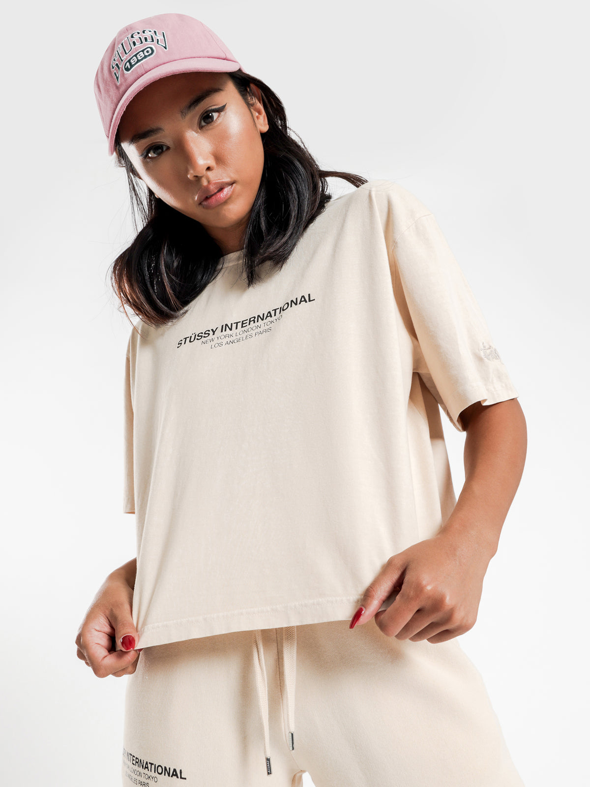 Text Waisted Oversized T-Shirt in White Sand