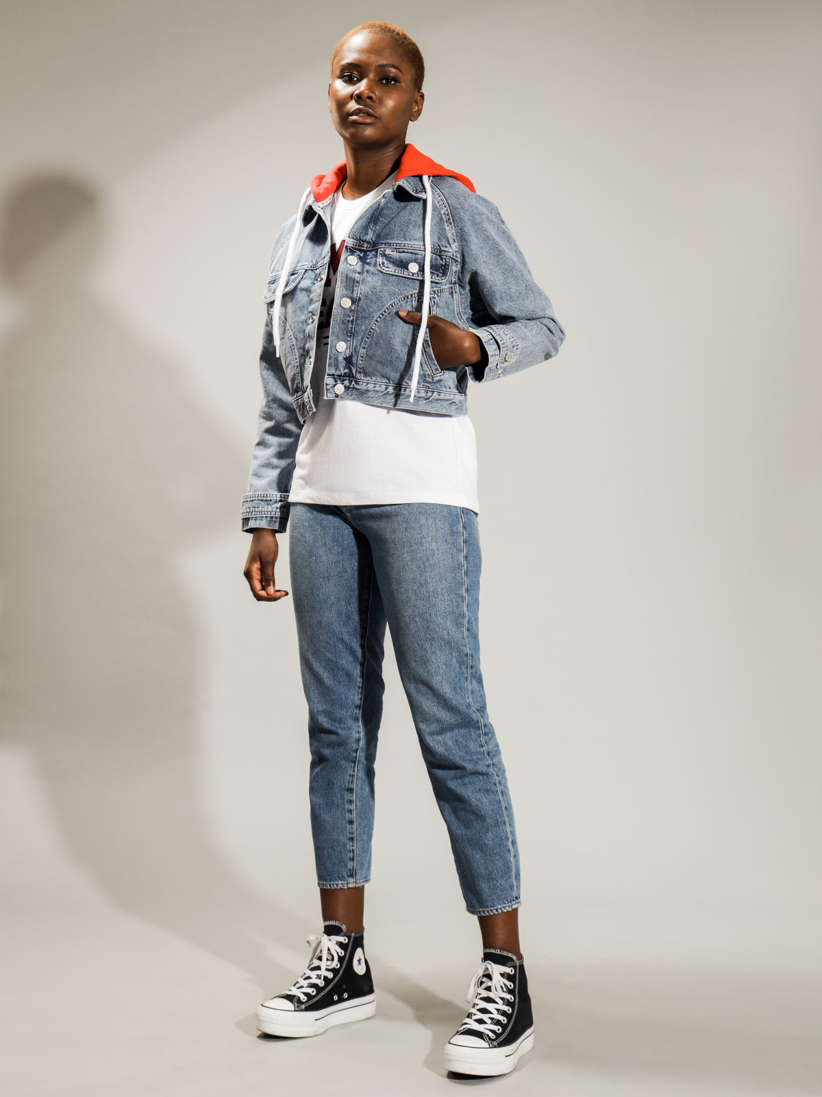 Tommy Hilfiger Hoodie Cropped Denim Jacket | Blue