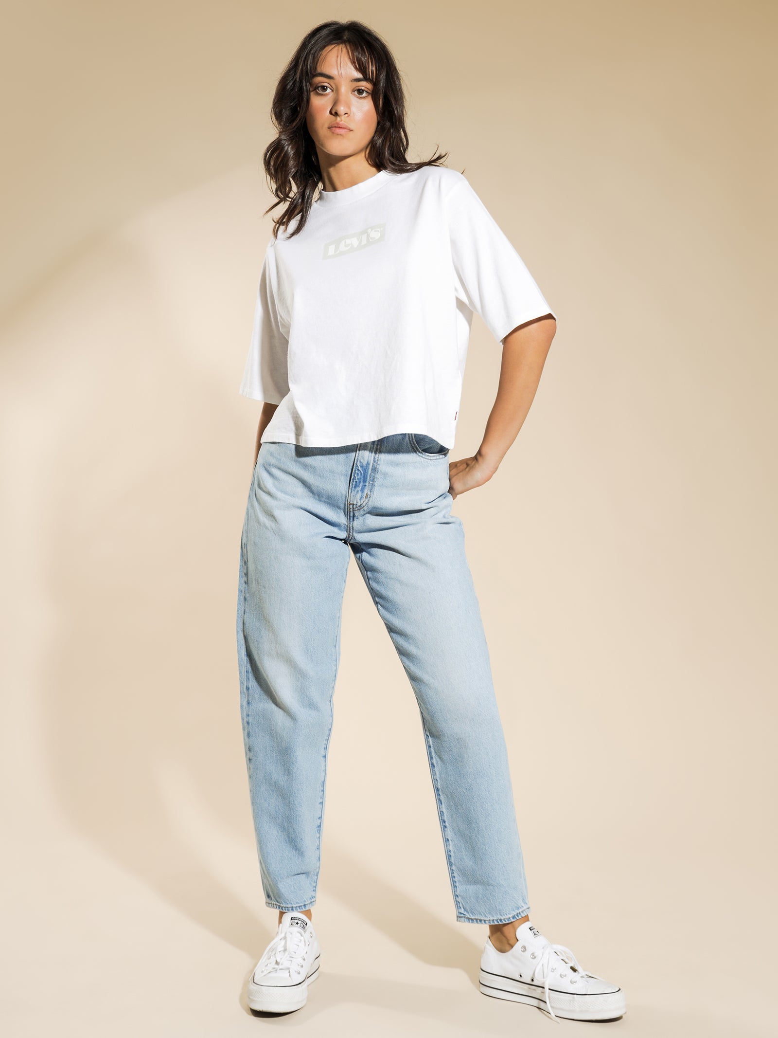 High-Waisted Loose Taper Jeans