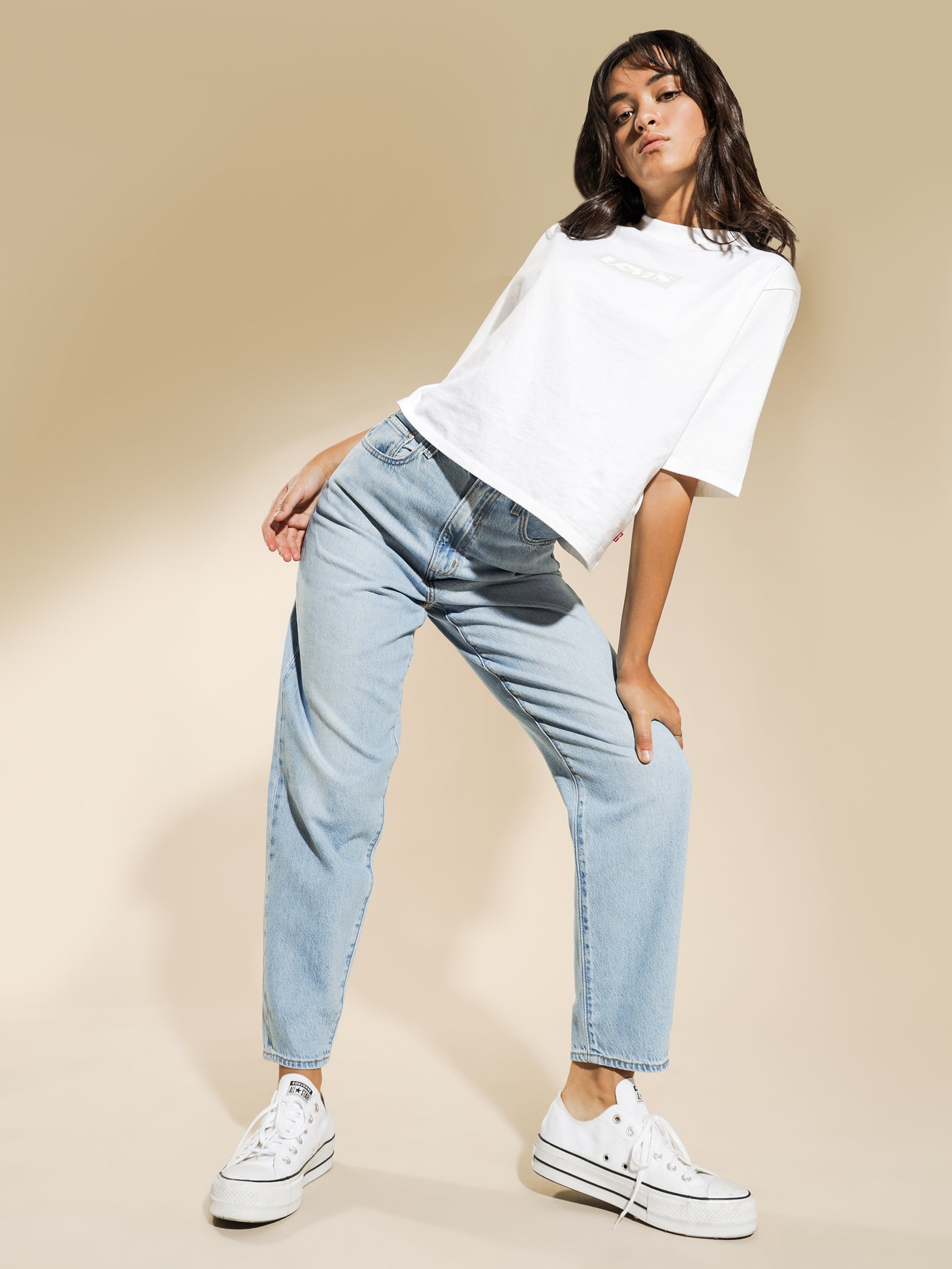 High-Waisted Loose Taper Jeans