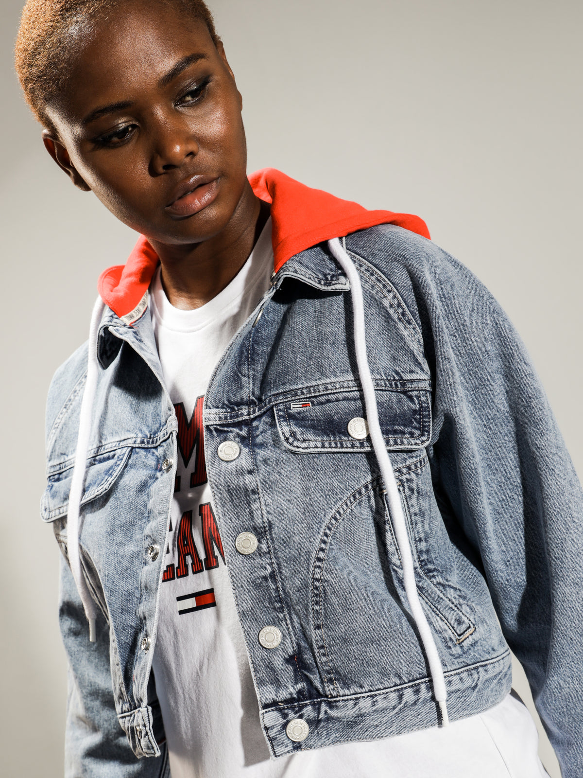 Tommy Hilfiger Hoodie Cropped Denim Jacket | Blue