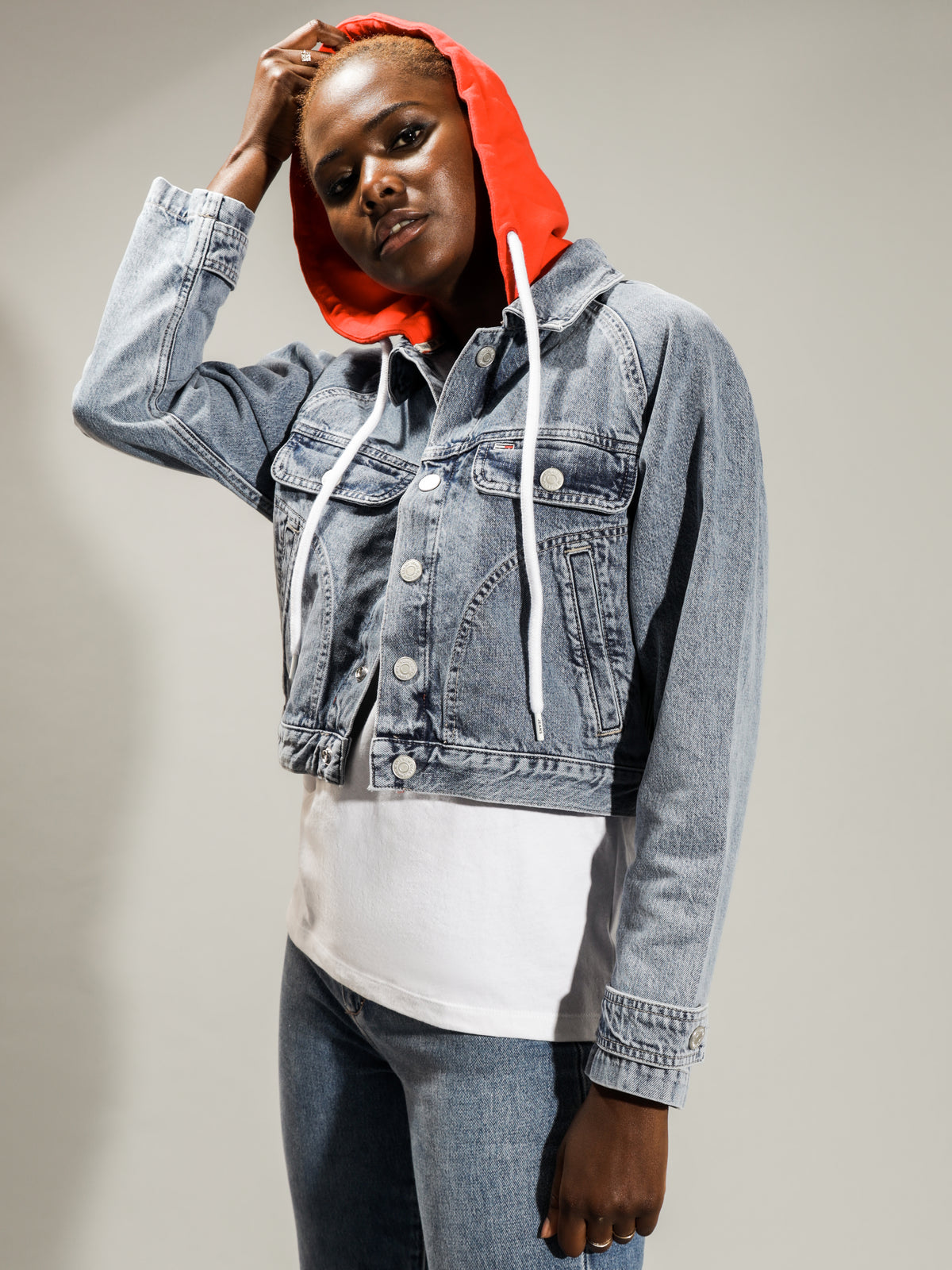 Tommy Hilfiger Hoodie Cropped Denim Jacket | Blue