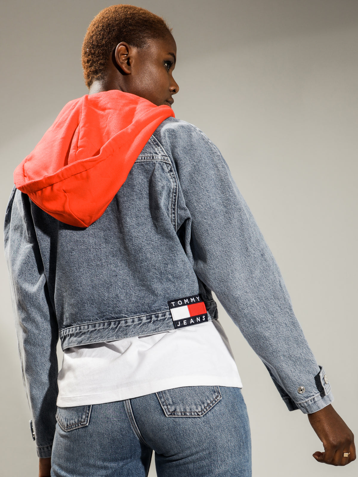 Tommy Hilfiger Hoodie Cropped Denim Jacket | Blue