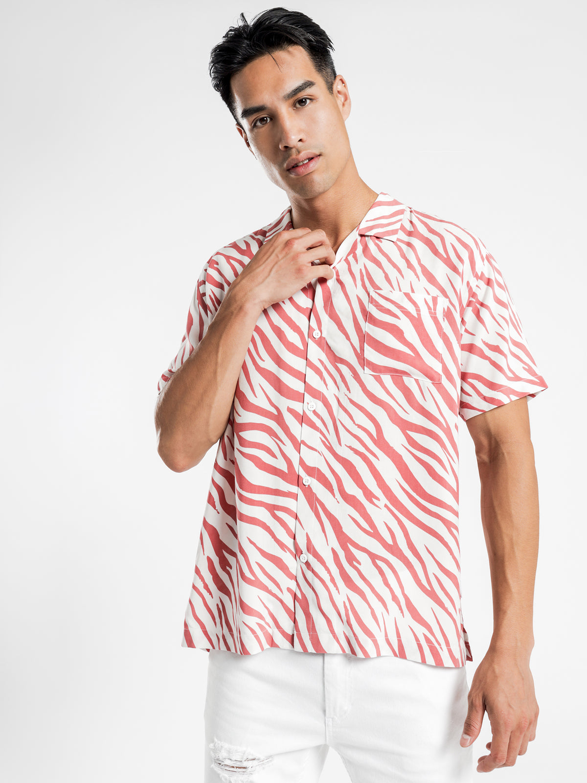 Zebra Short Sleeve Shirt in Red