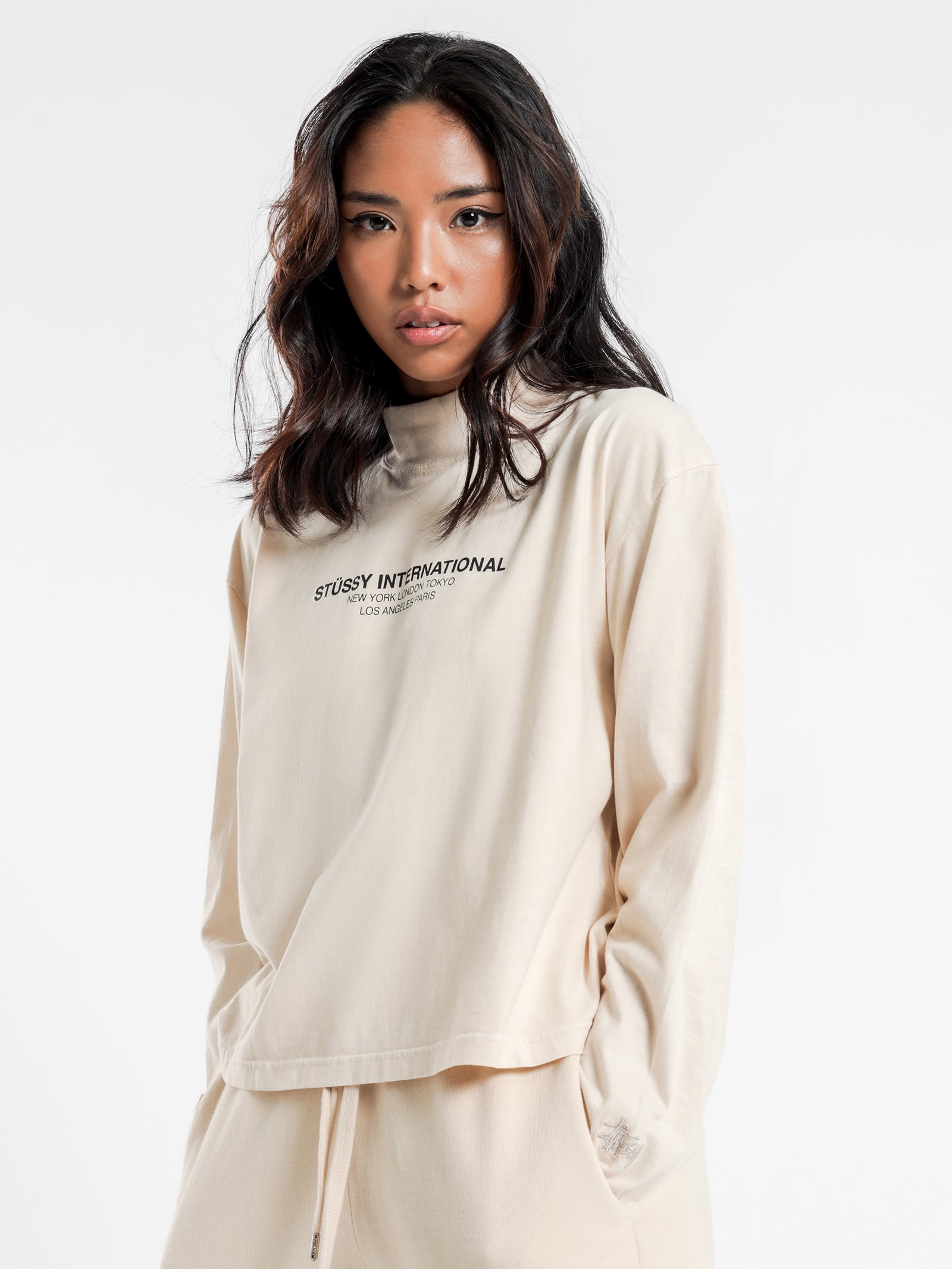 Text Long Sleeve Mock Neck T-Shirt