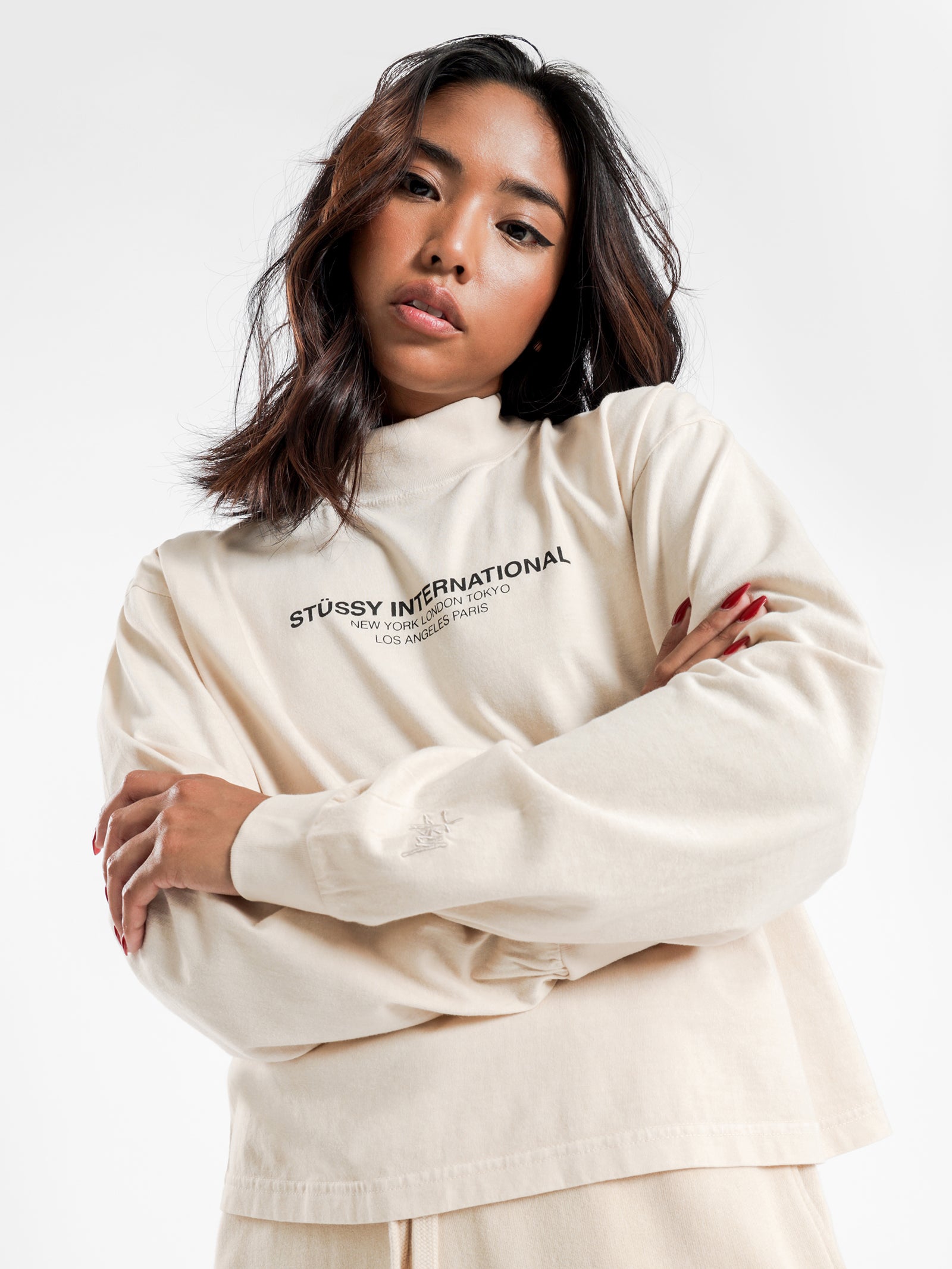 Text Long Sleeve Mock Neck T-Shirt