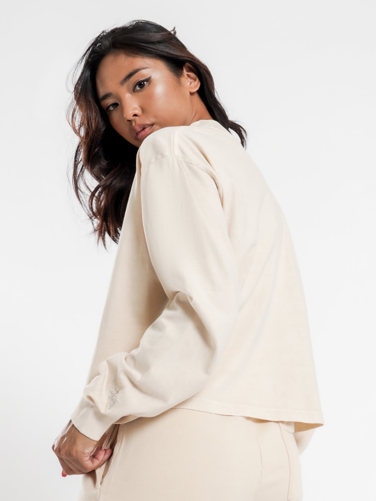 Text Long Sleeve Mock Neck T-Shirt