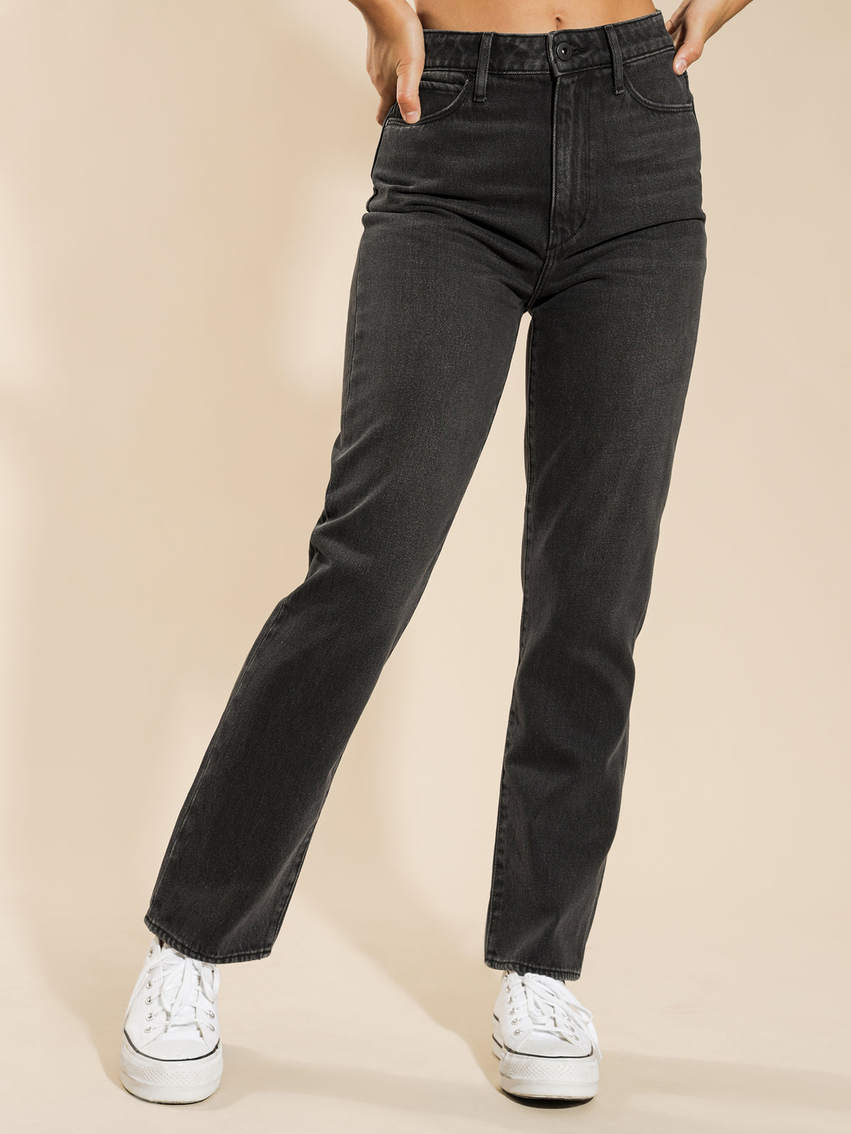 High-Waisted Nina Straight Leg Jean in Destroyed Black