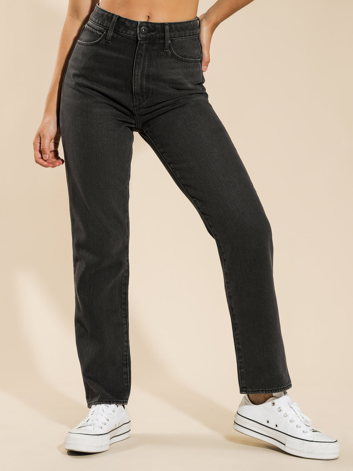 High-Waisted Nina Straight Leg Jean in Destroyed Black