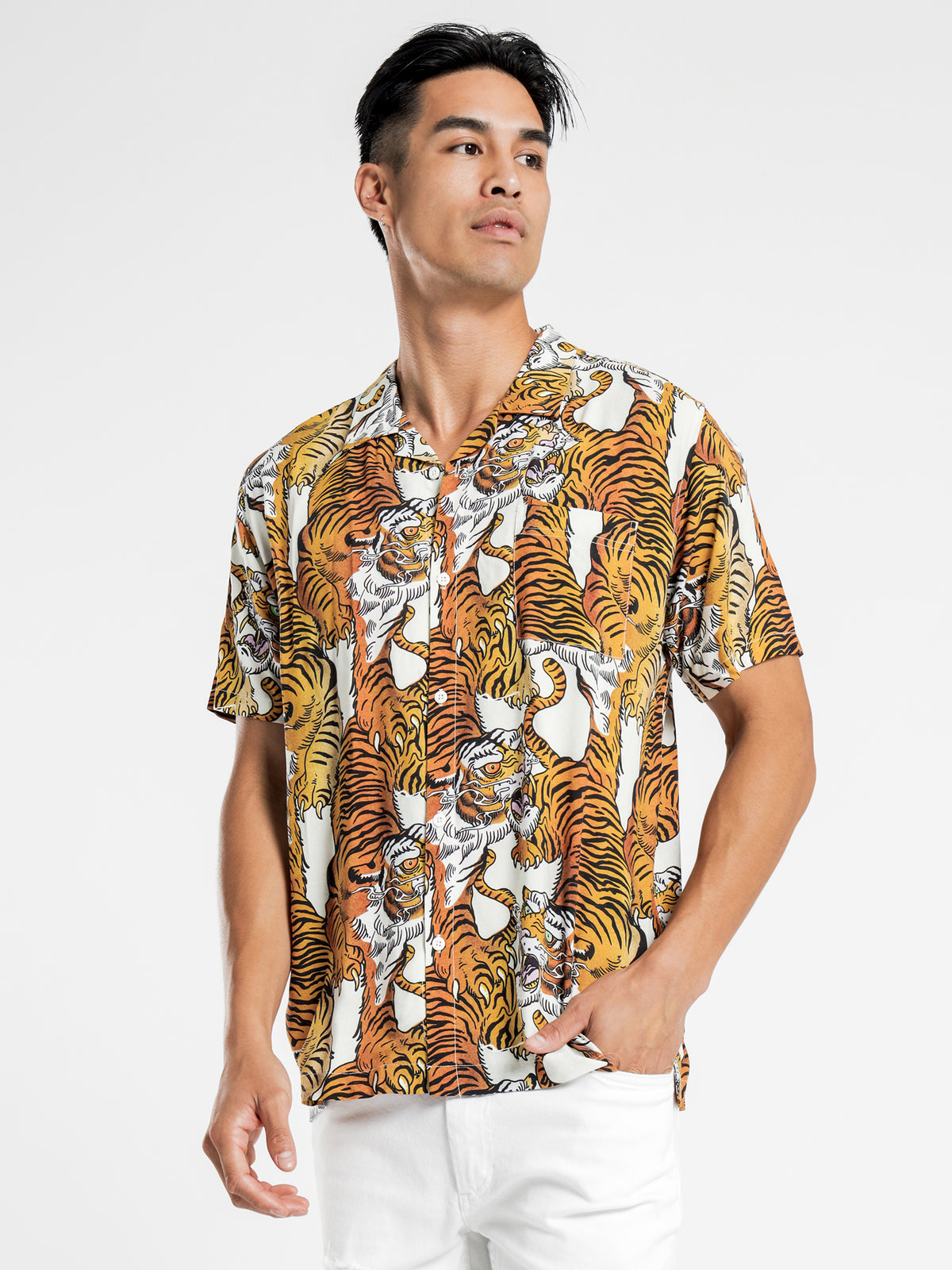 Fiasco Short Sleeve Shirt in Orange Tiger Print