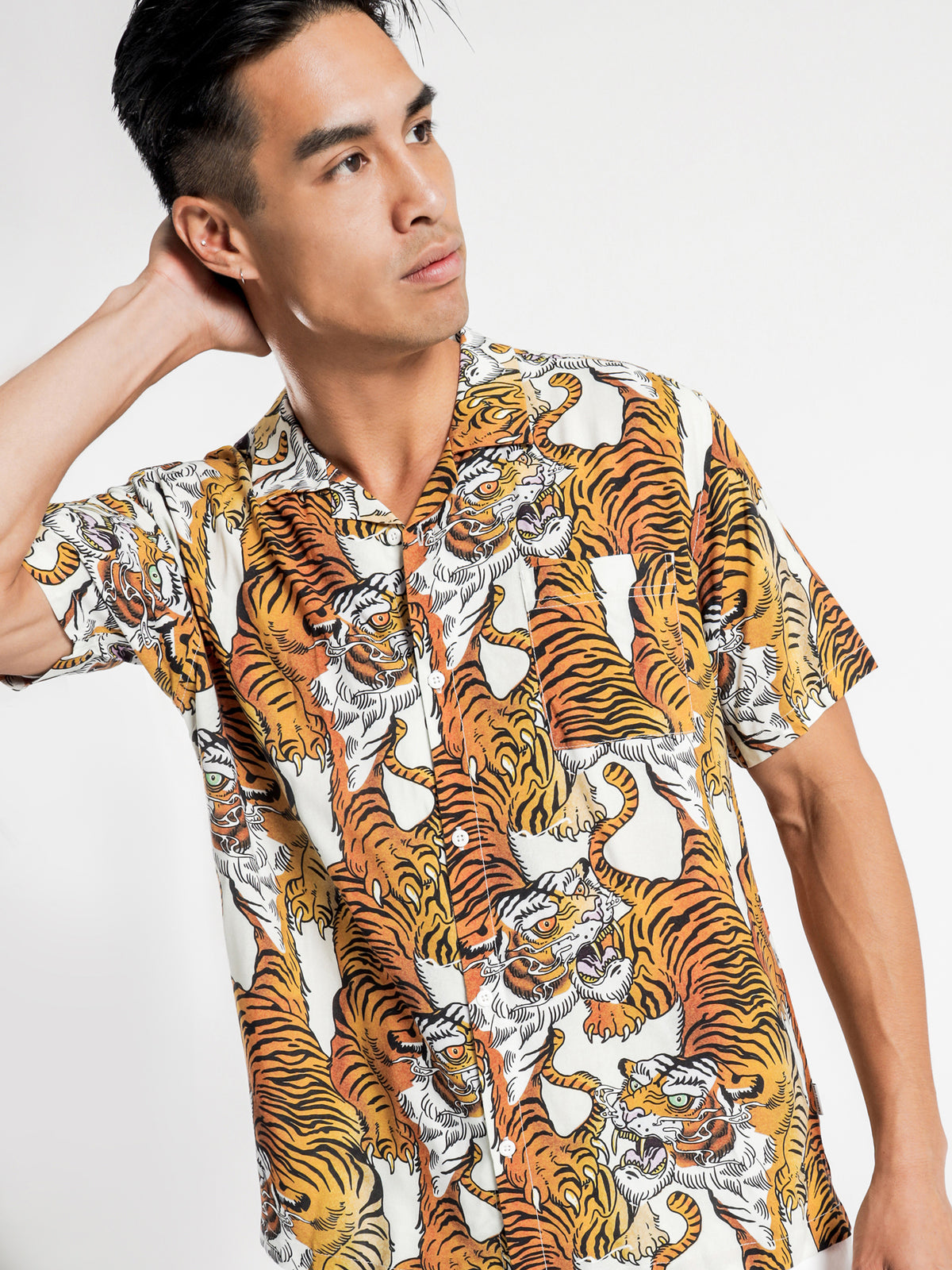 Fiasco Short Sleeve Shirt in Orange Tiger Print