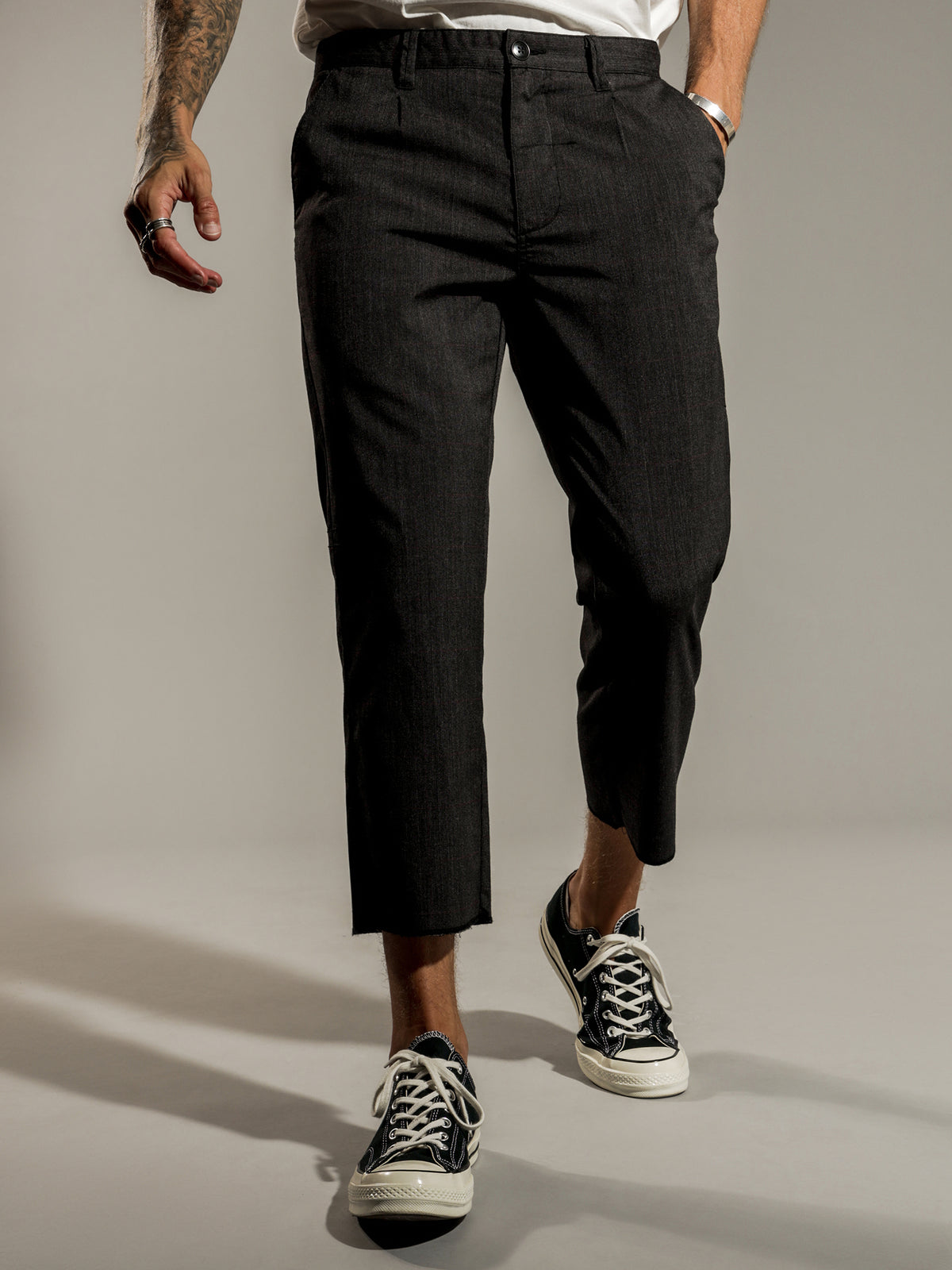 Parallels Chopped Chino Pants in Dark Charcoal